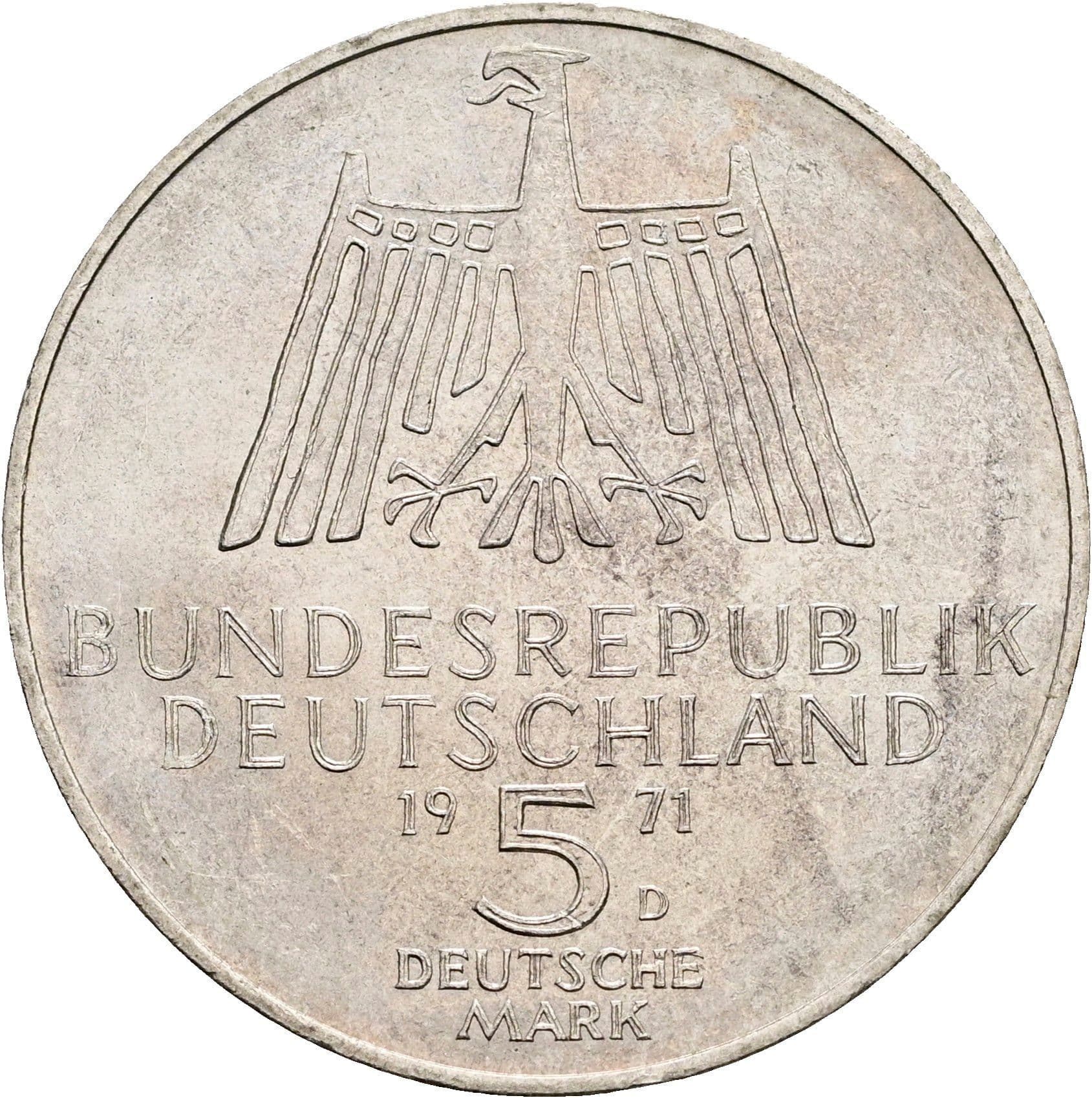 5 Deutsche Mark 1972 D – Rückseite