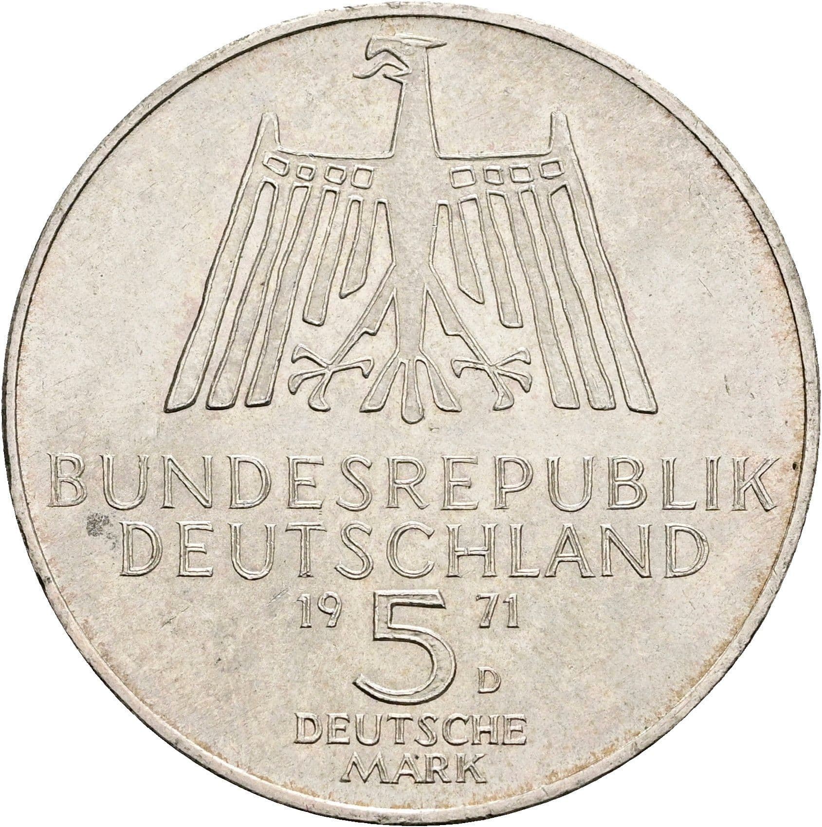 5 Deutsche Mark 1972 D – Rückseite