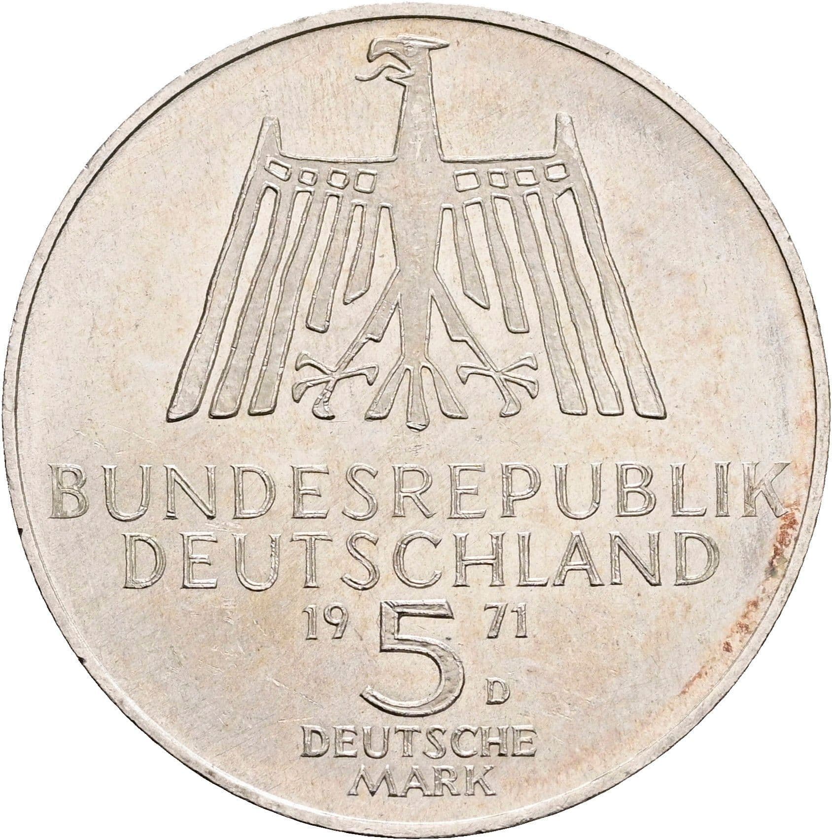 5 Deutsche Mark 1972 D – Rückseite
