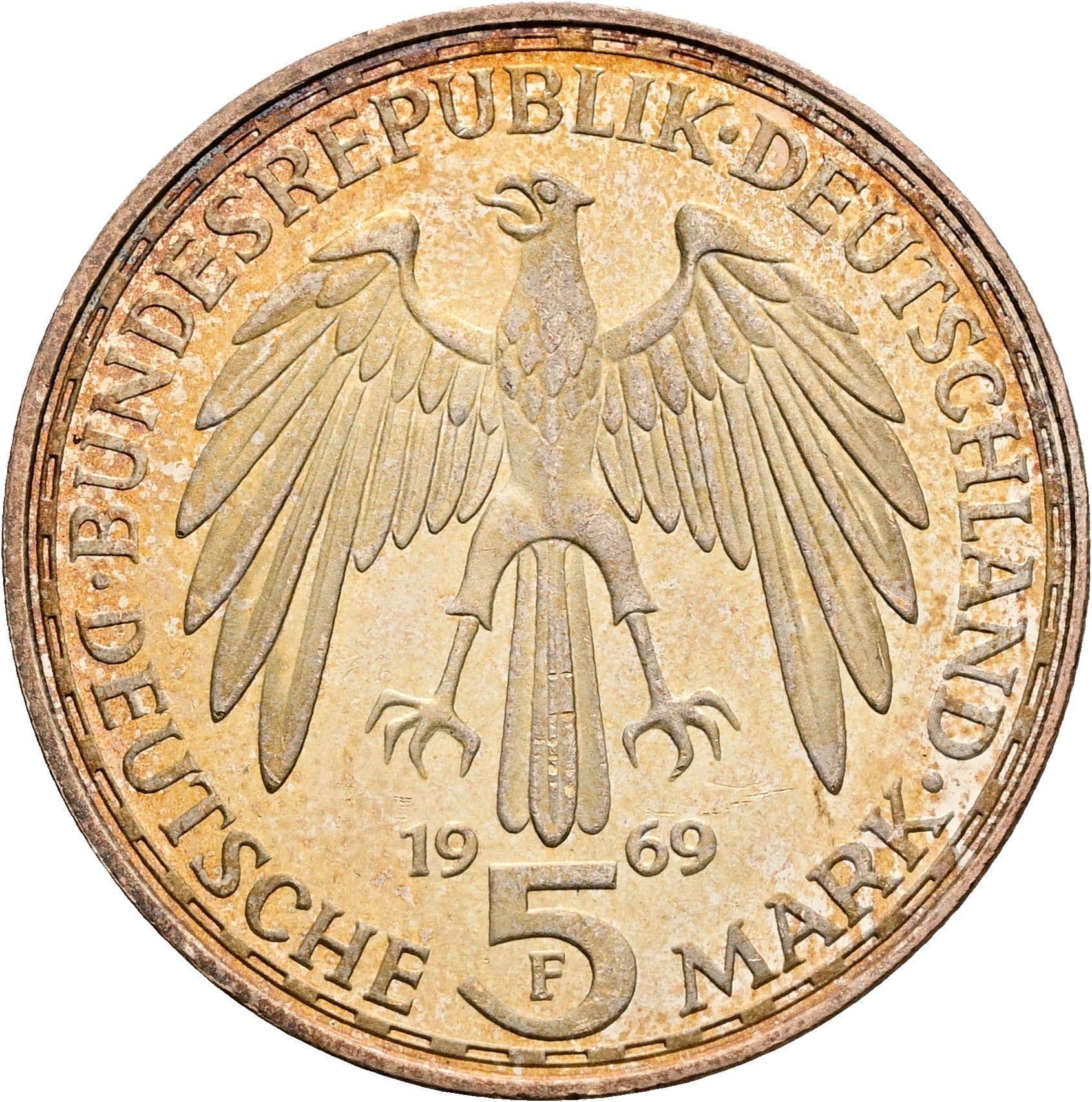 5 Deutsche Mark 1969 F – Rückseite
