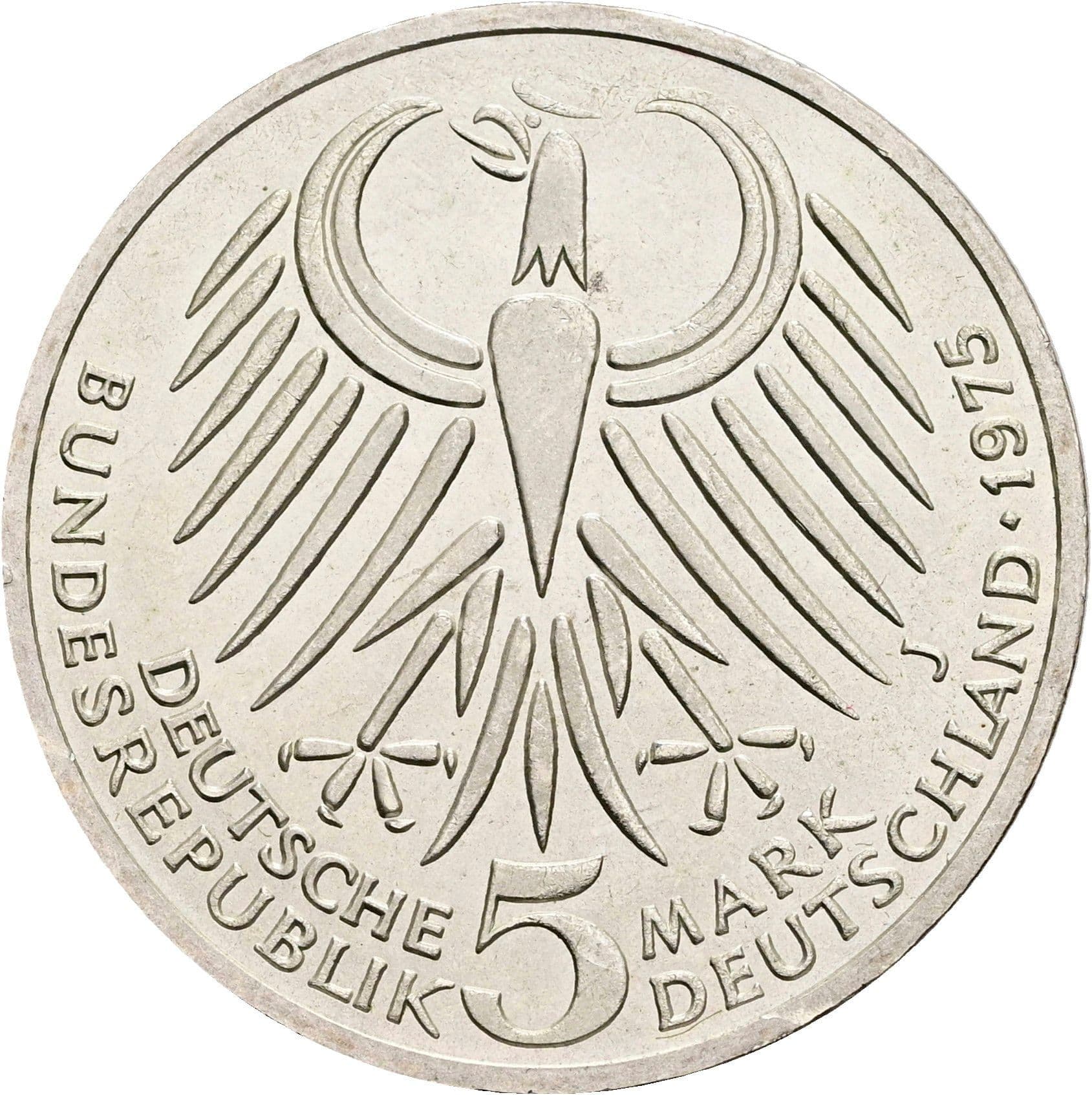 5 Deutsche Mark 1975 J – Rückseite