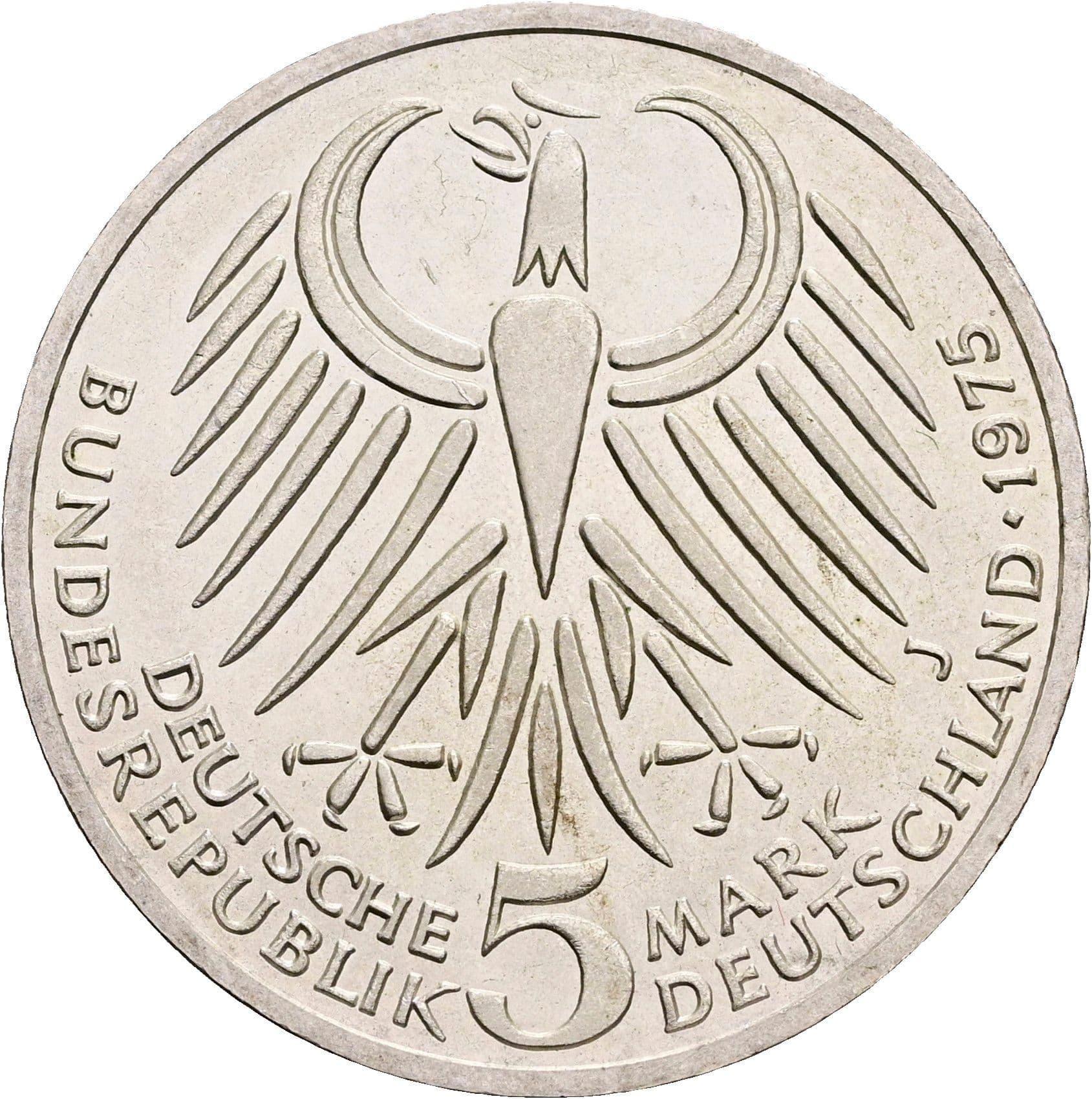 5 Deutsche Mark 1975 J – Rückseite