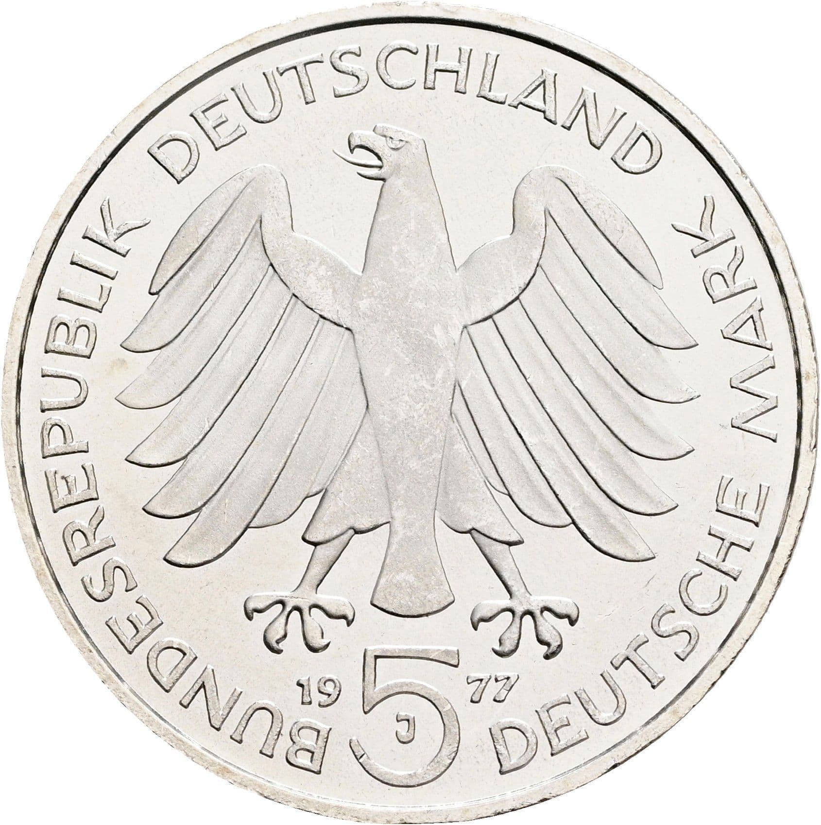 5 Deutsche Mark 1977 J – Rückseite