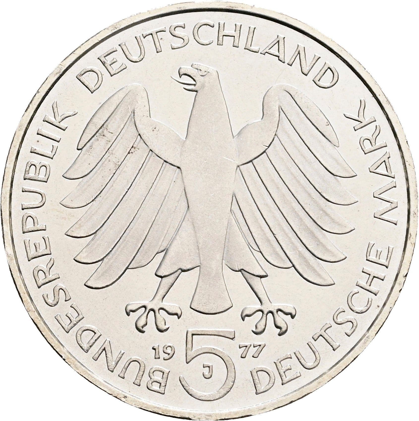 5 Deutsche Mark 1977 J – Rückseite