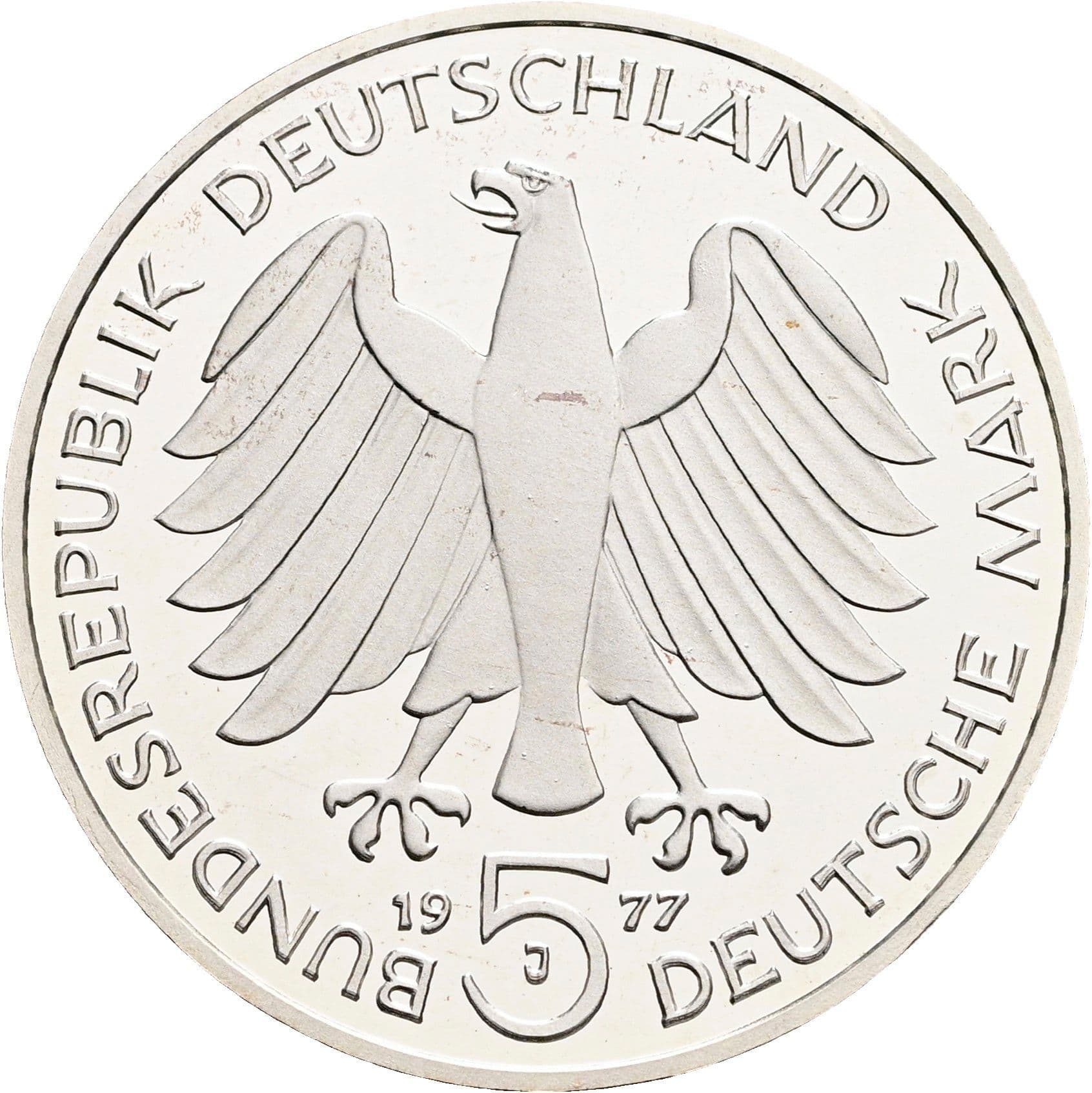 5 Deutsche Mark 1977 J – Rückseite