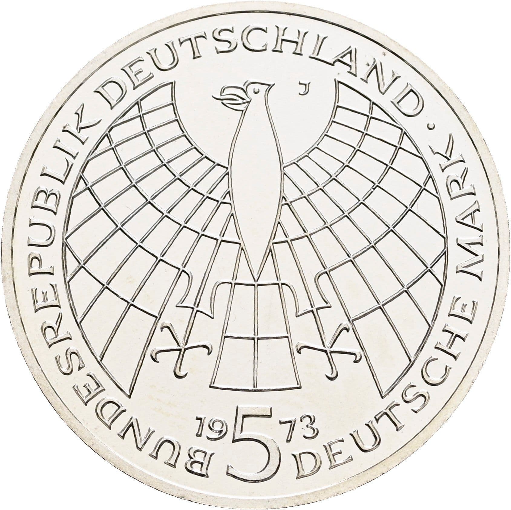 5 Deutsche Mark 1973 J – Rückseite