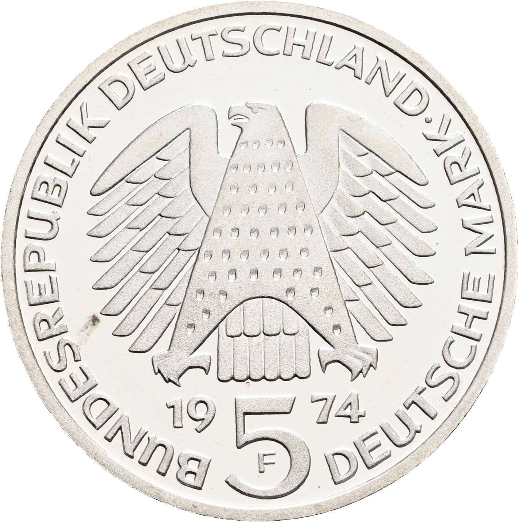 5 Deutsche Mark 1974 F – Rückseite