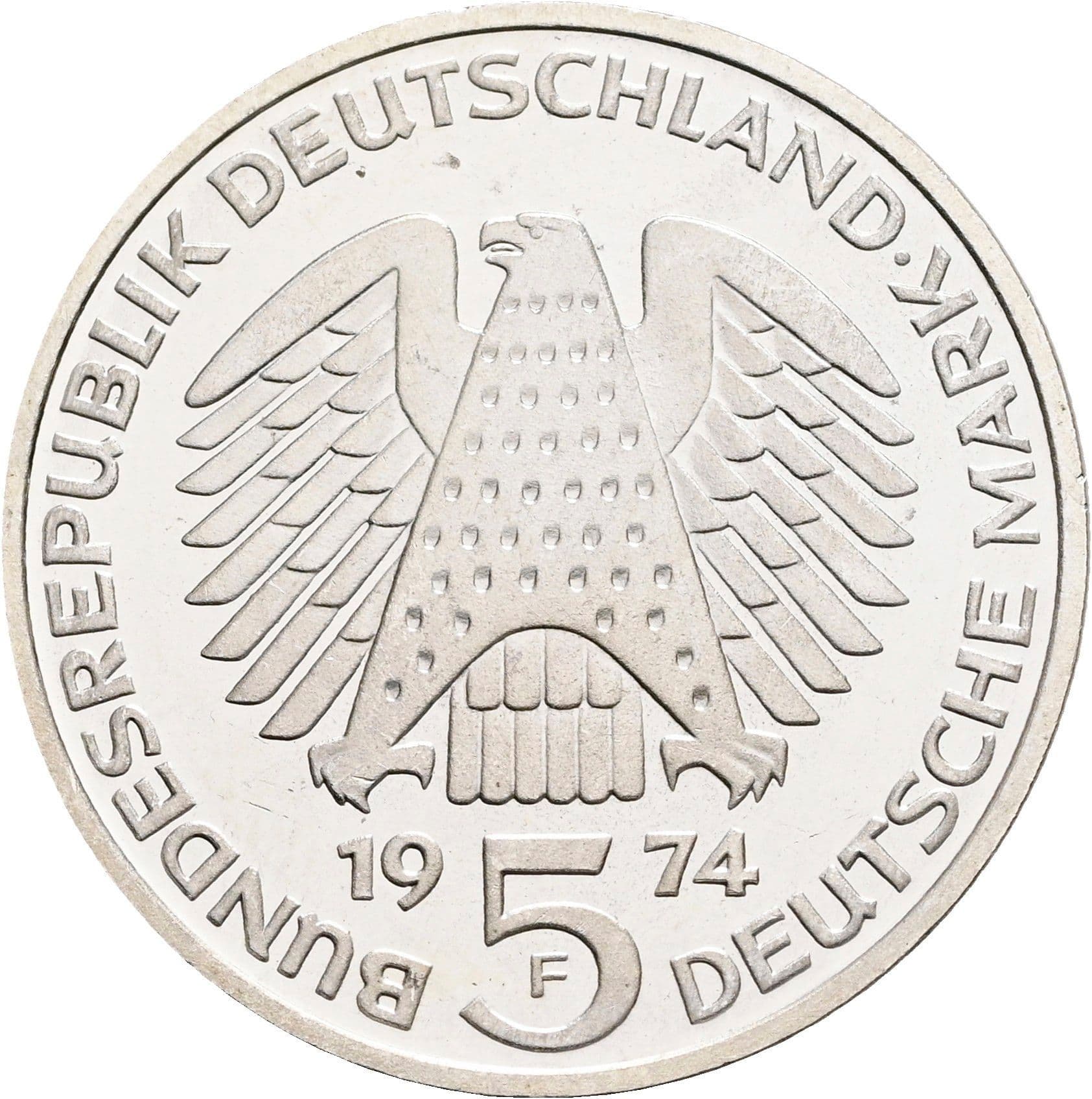 5 Deutsche Mark 1974 F – Rückseite