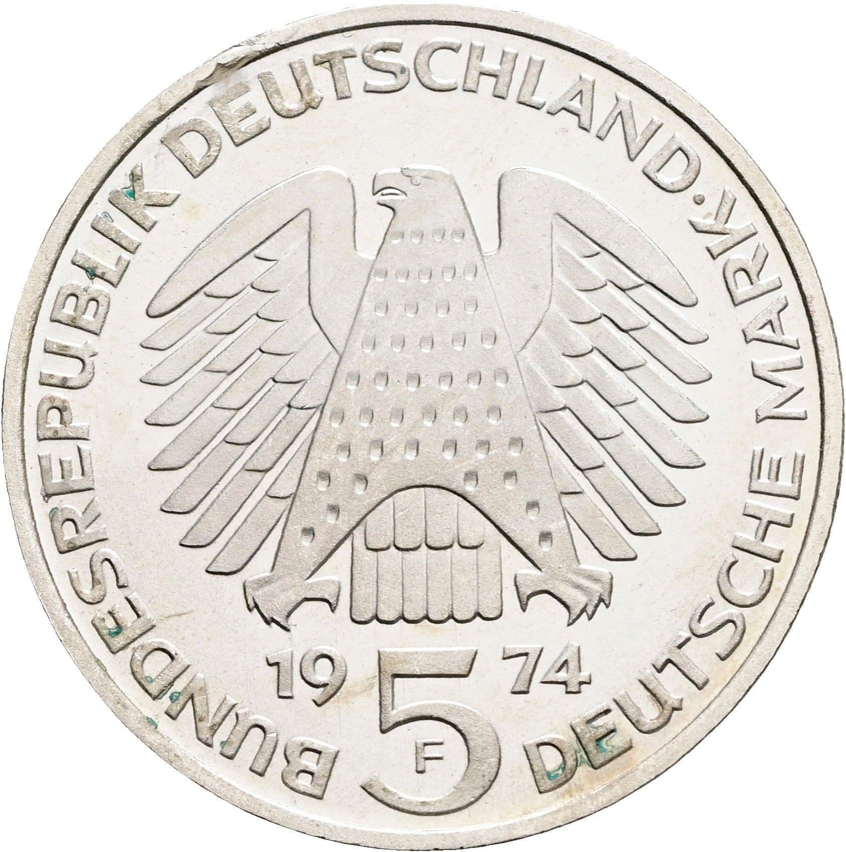 5 Deutsche Mark 1974 F – Rückseite