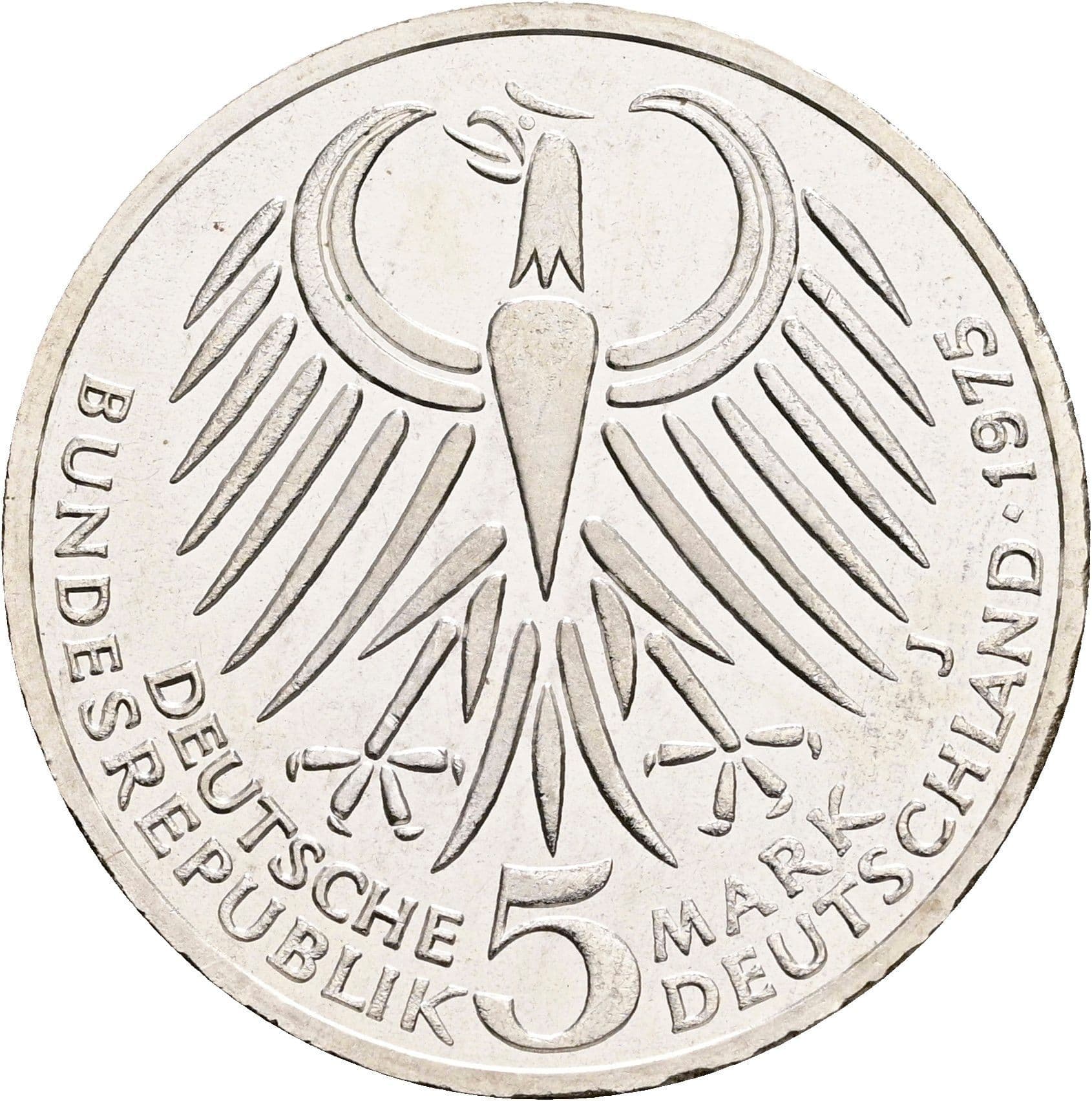 5 Deutsche Mark 1975 J – Rückseite