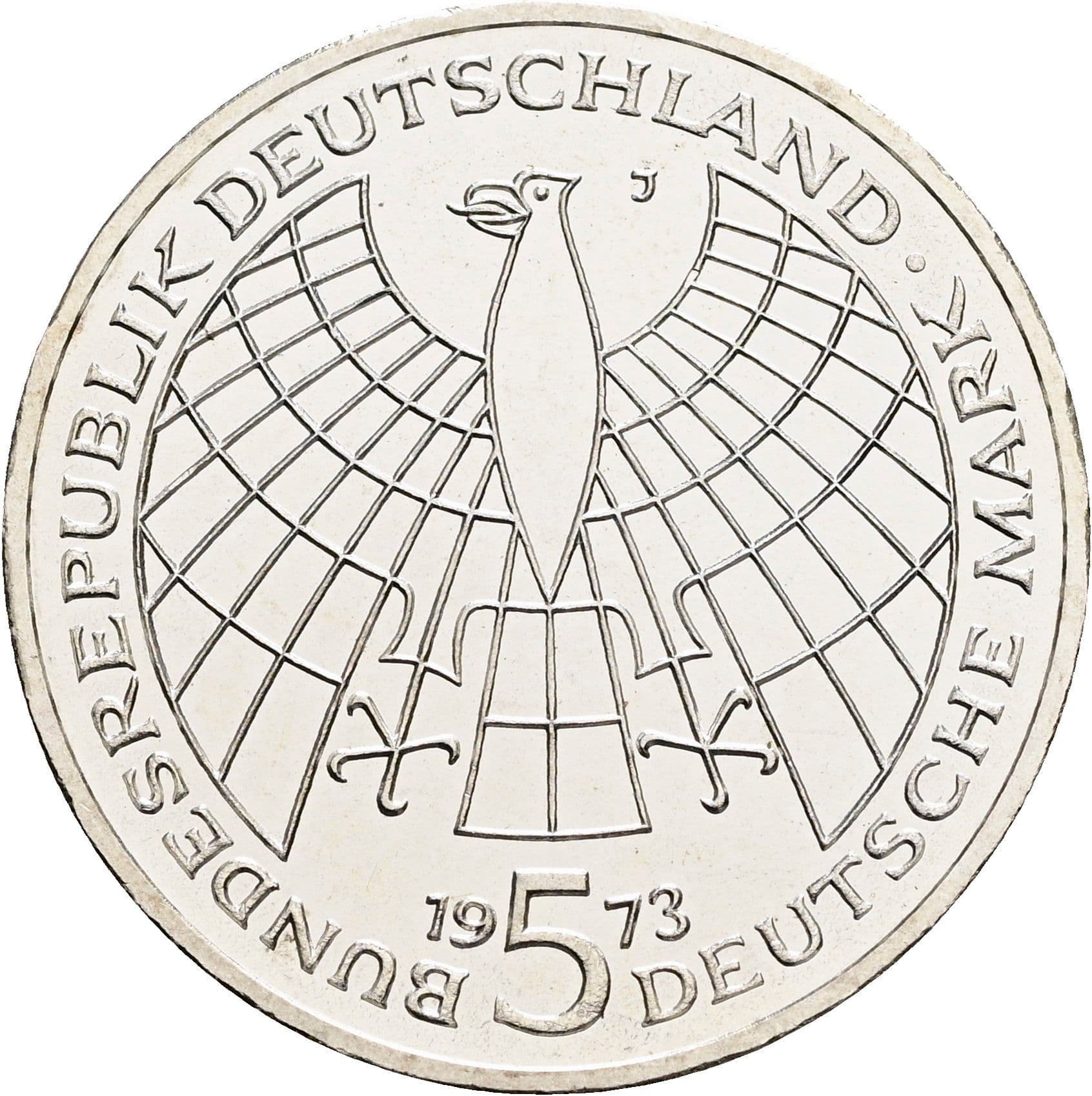 5 Deutsche Mark 1973 J – Rückseite