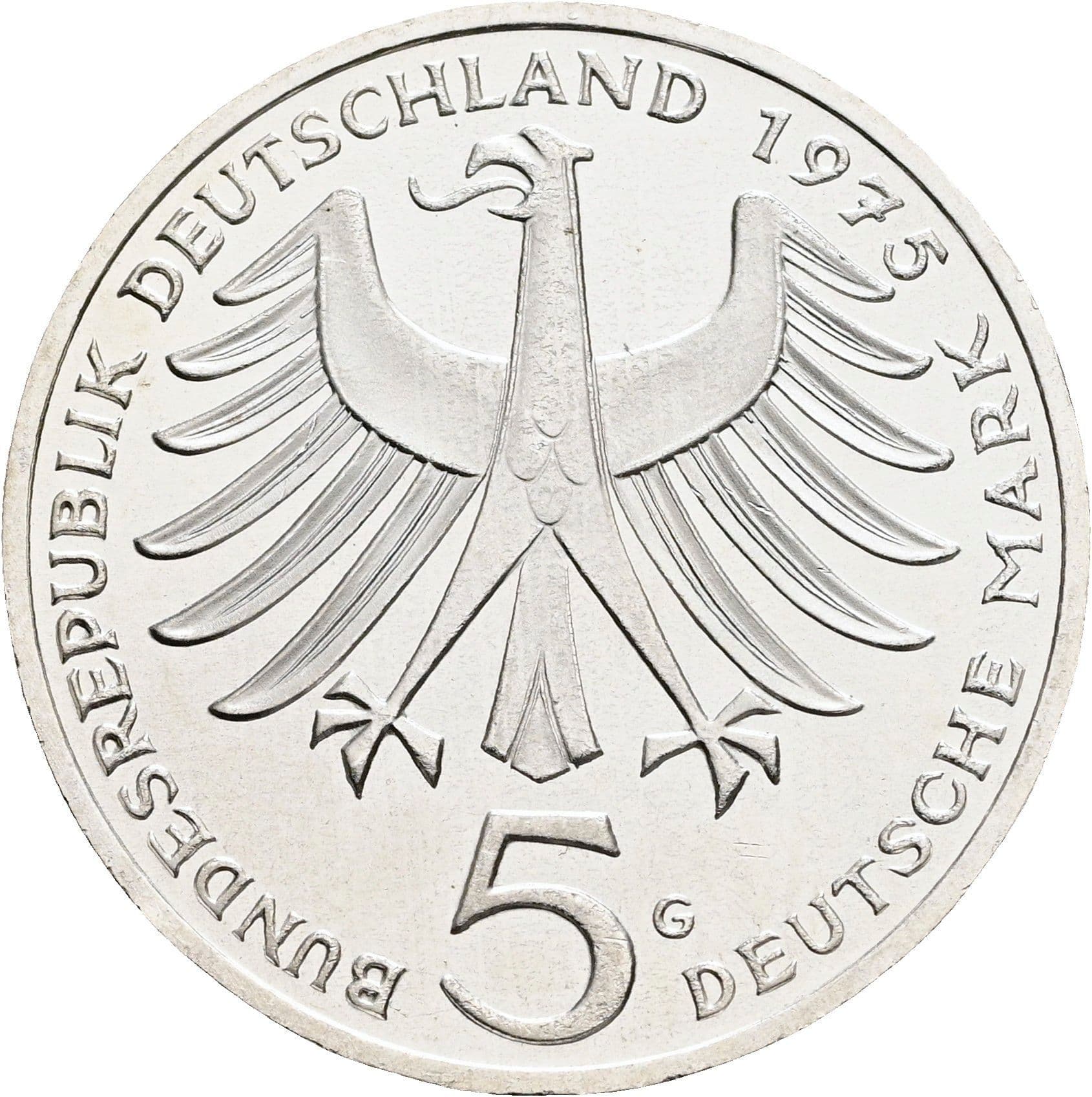 5 Deutsche Mark 1975 G – Rückseite