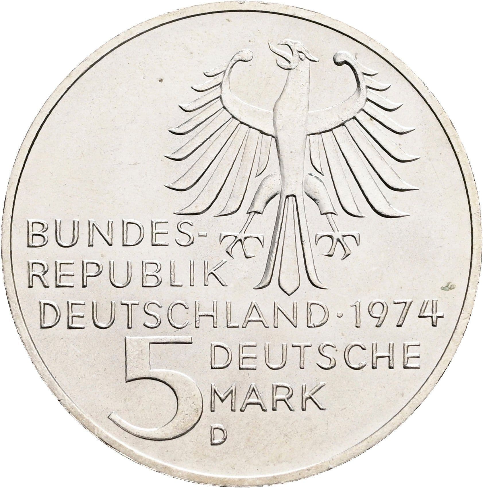 5 Deutsche Mark 1974 D – Rückseite