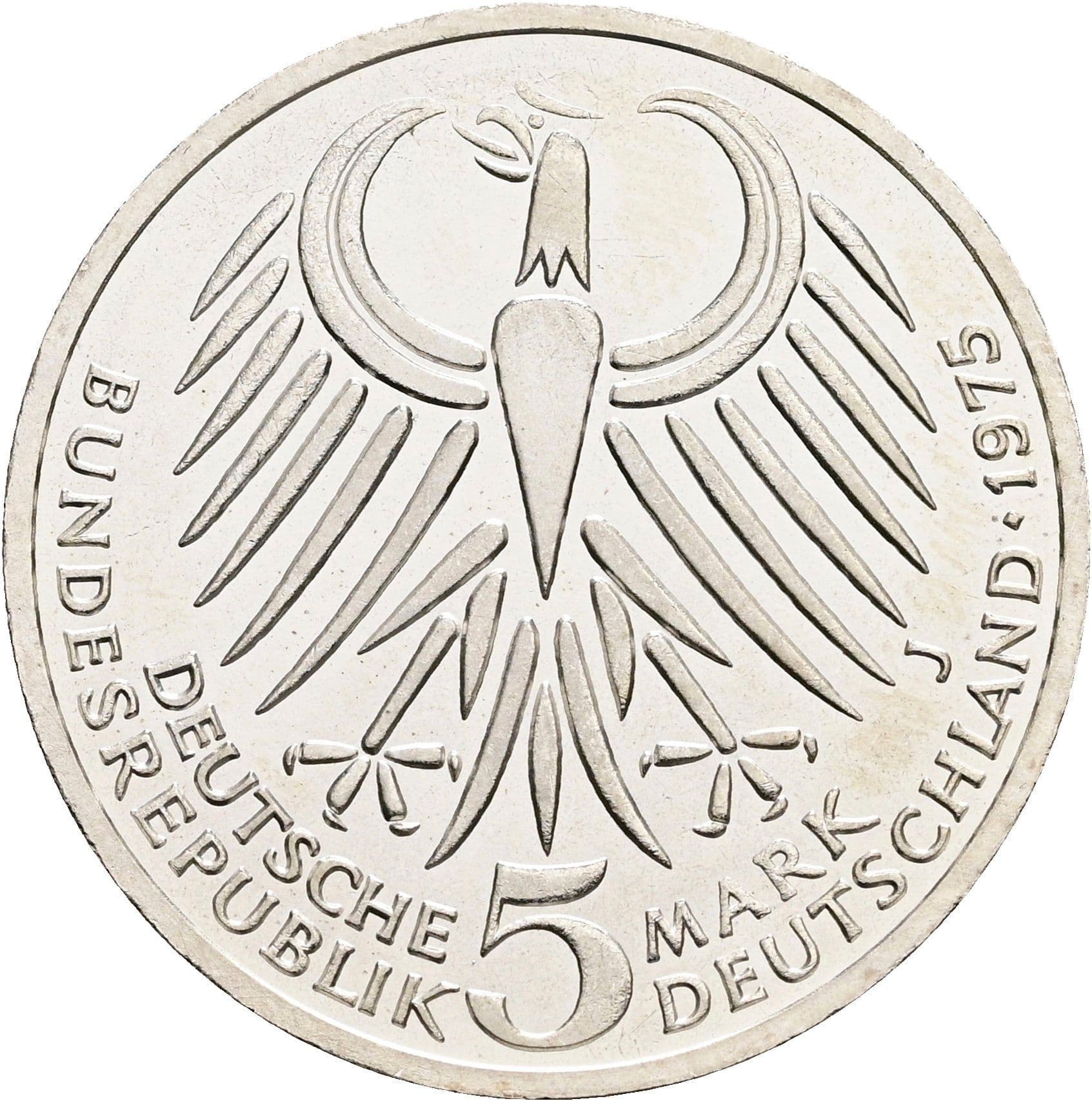 5 Deutsche Mark 1975 J – Rückseite
