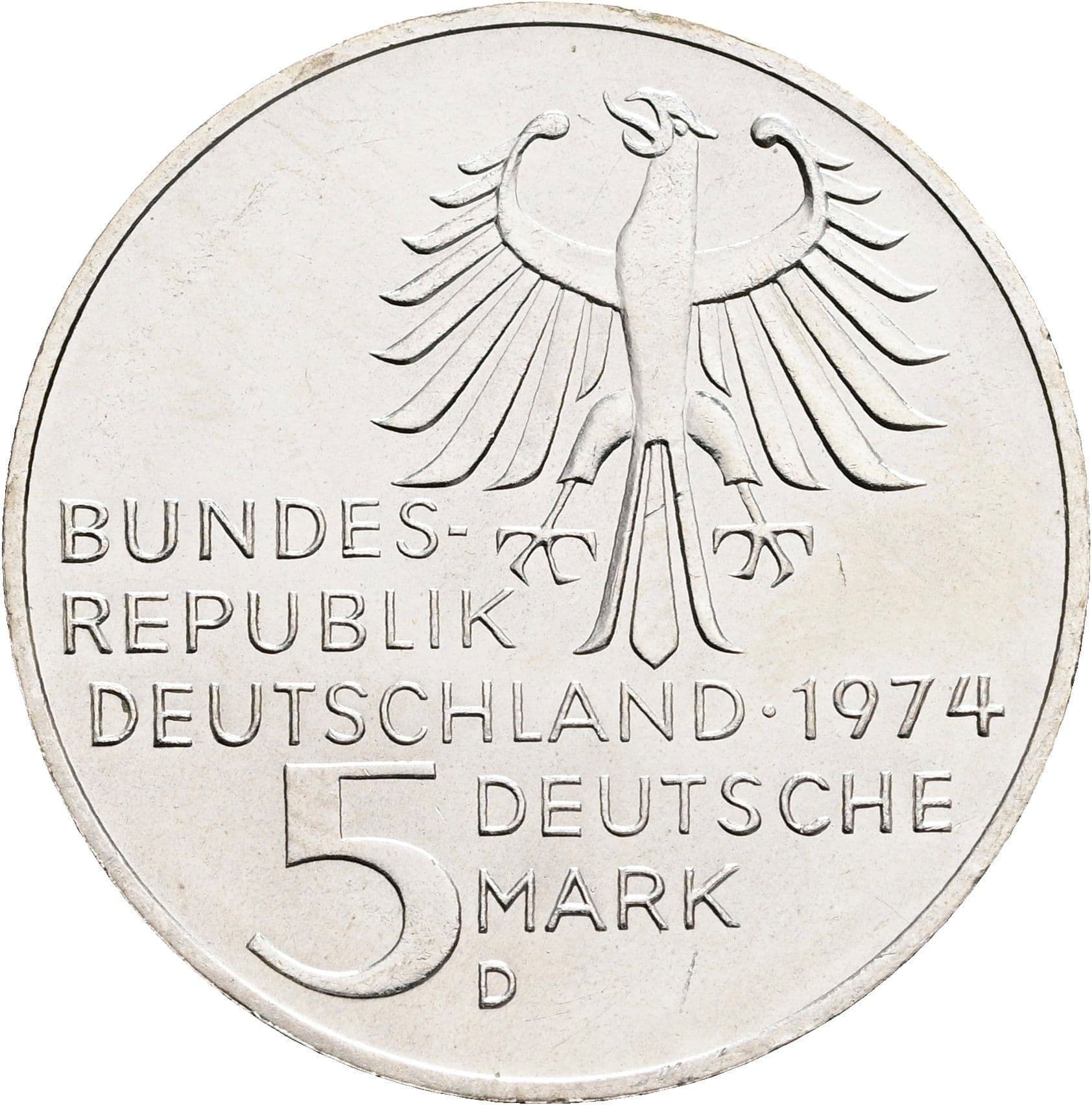 5 Deutsche Mark 1974 D – Rückseite