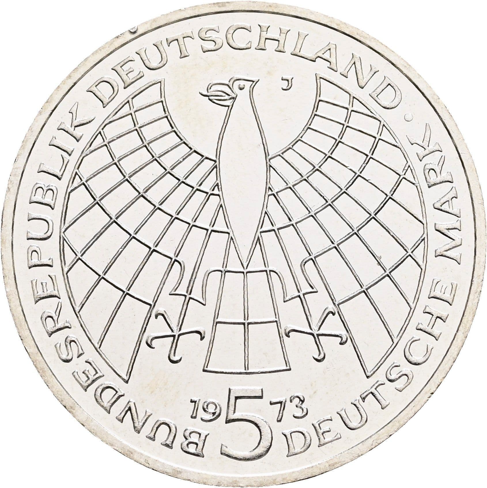 5 Deutsche Mark 1973 J – Rückseite