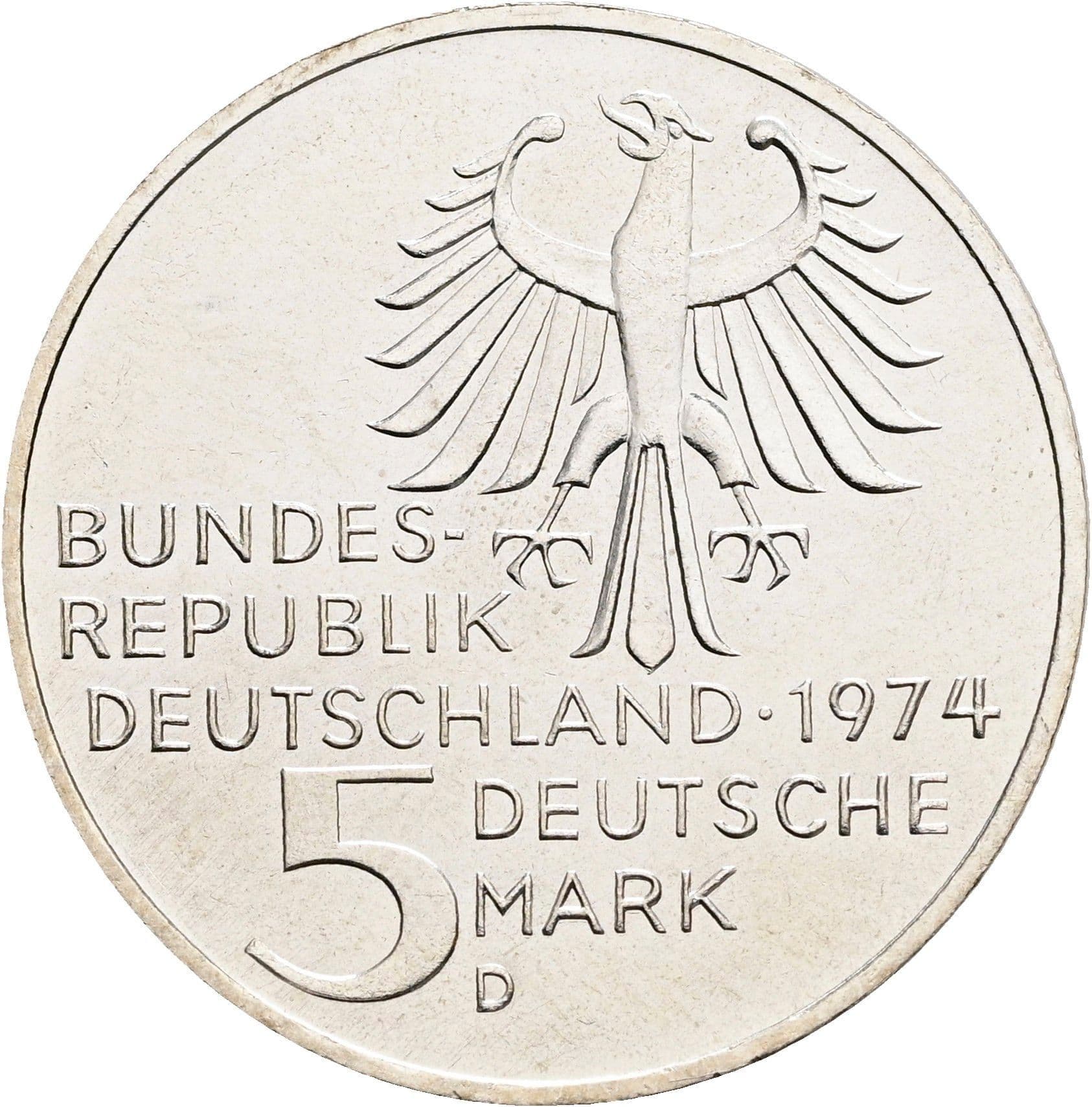 5 Deutsche Mark 1974 D – Rückseite