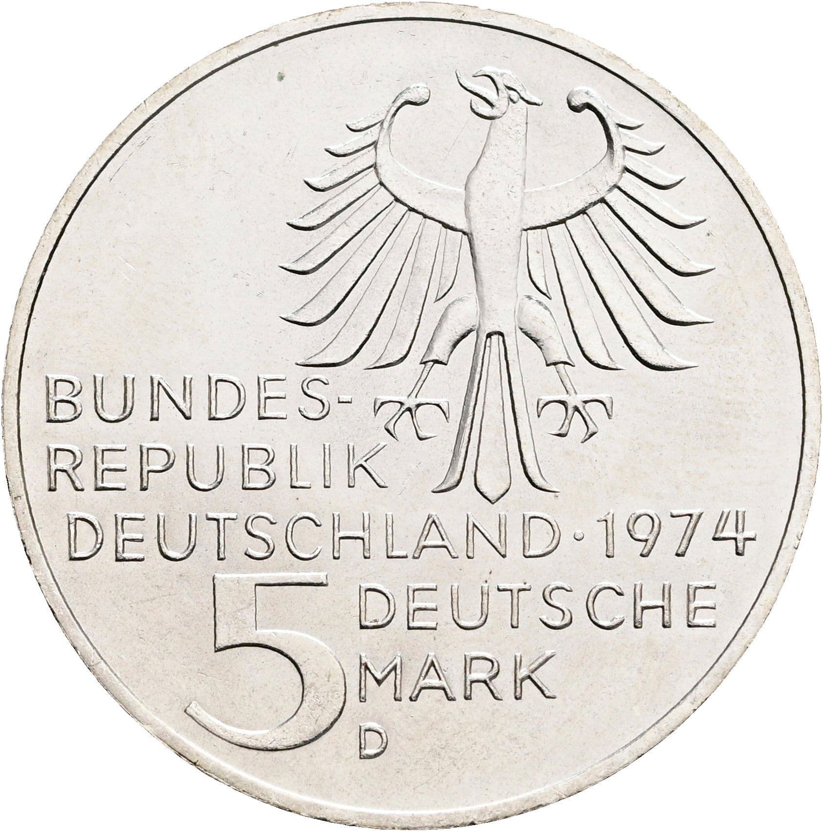 5 Deutsche Mark 1974 D – Rückseite