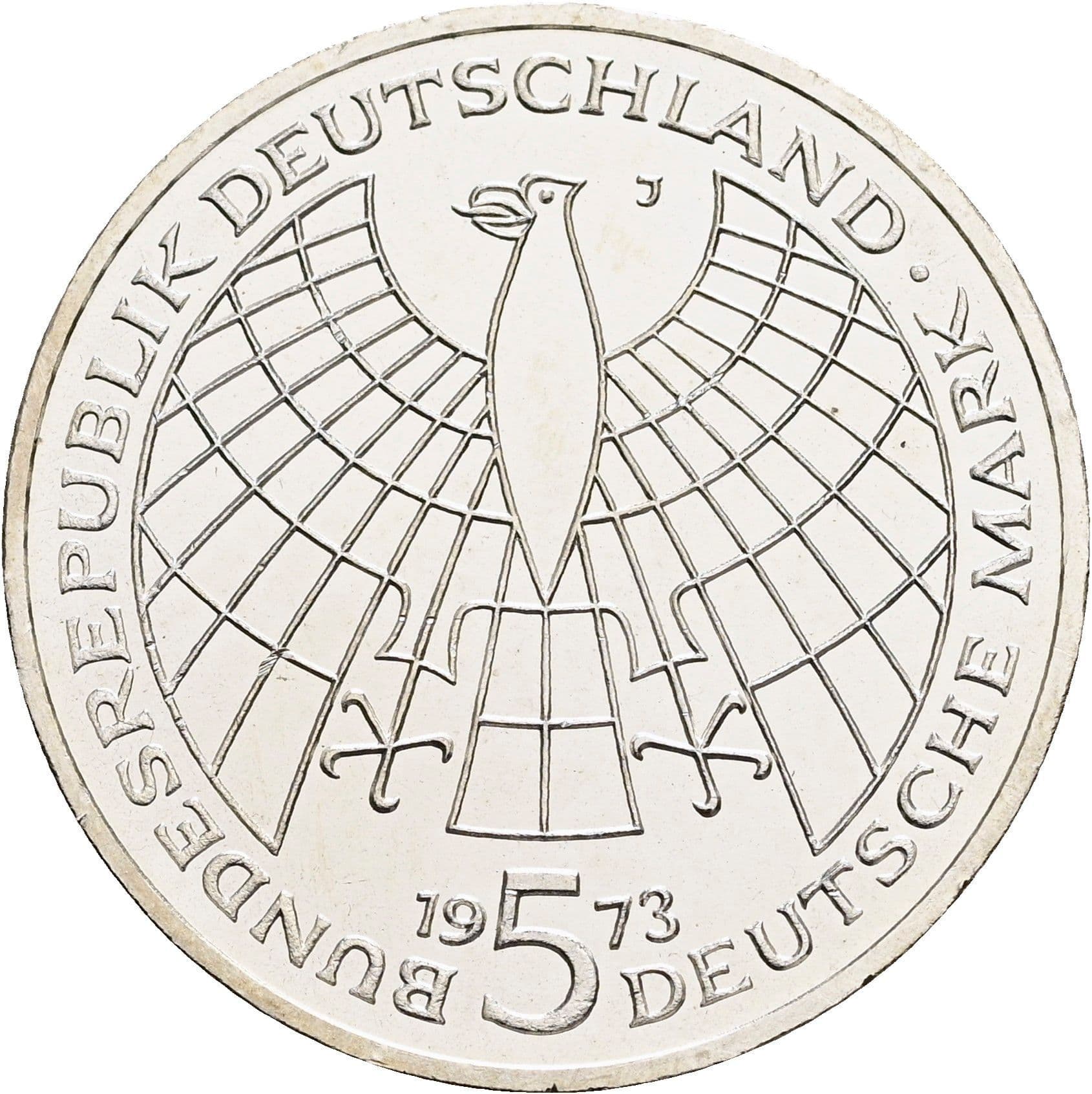 5 Deutsche Mark 1973 J – Rückseite