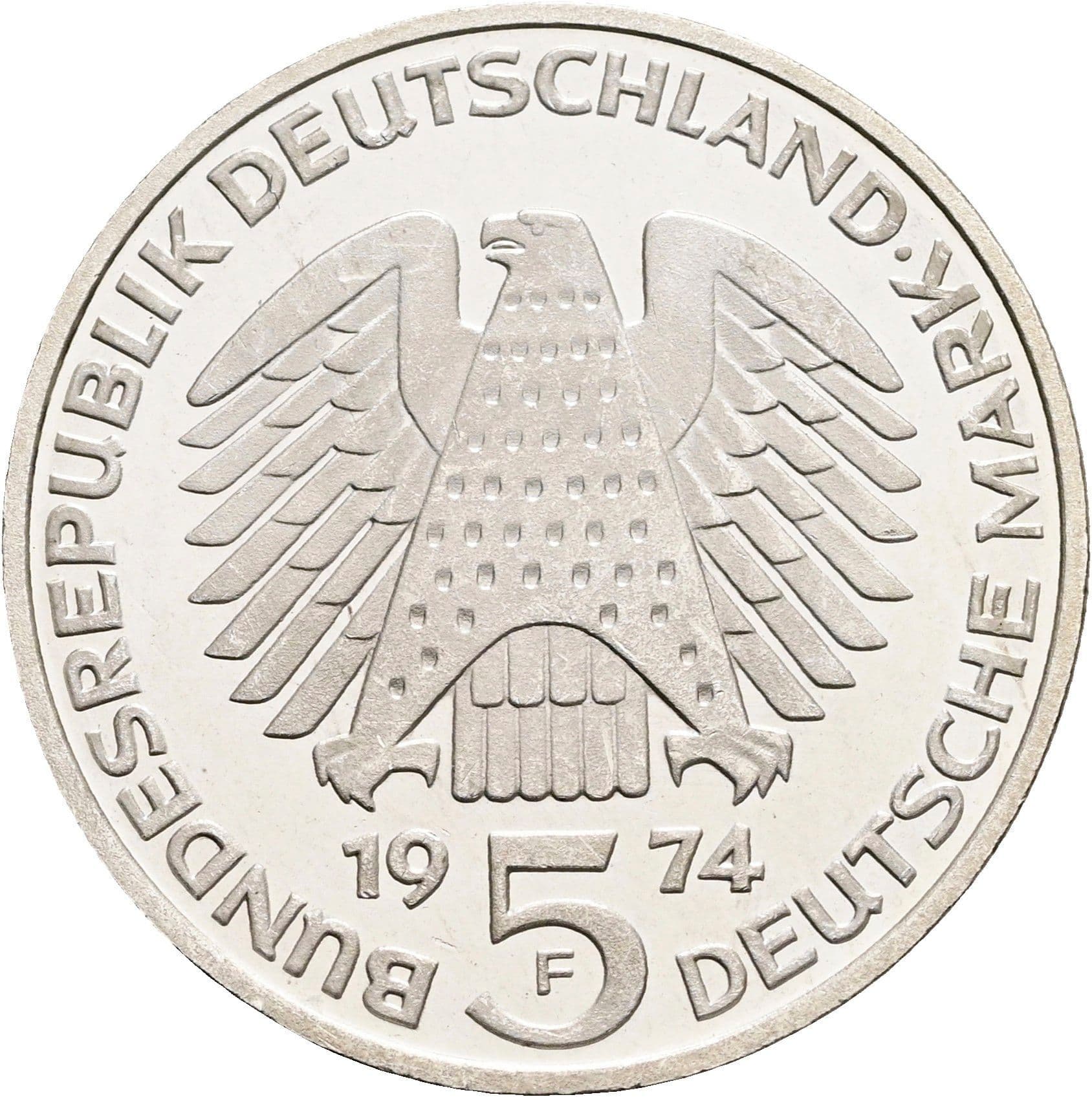 5 Deutsche Mark 1974 F – Rückseite