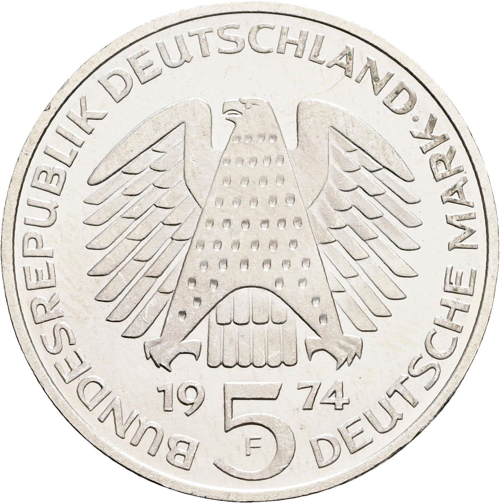 5 Deutsche Mark 1974 F – Rückseite