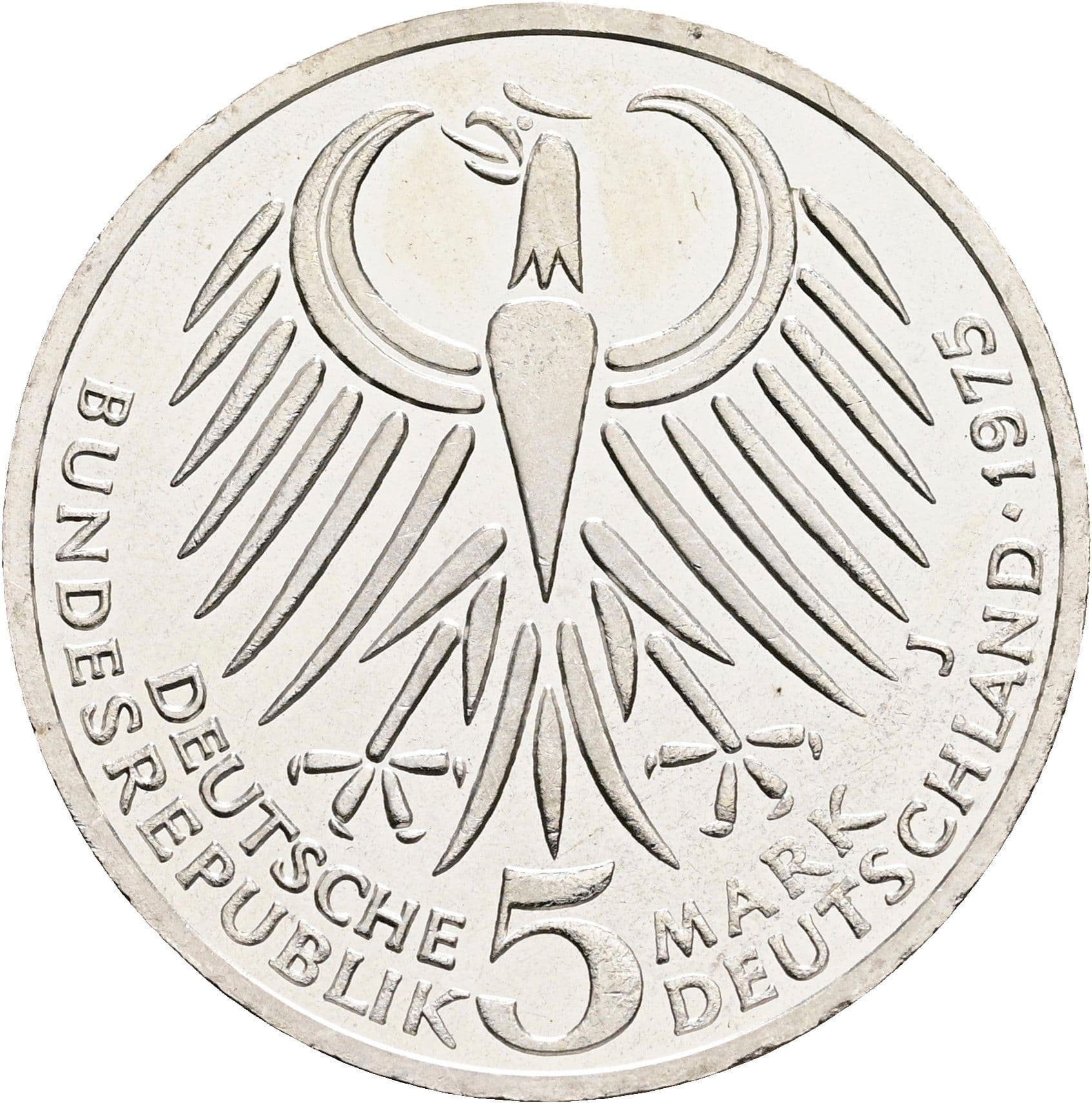 5 Deutsche Mark 1975 J – Rückseite