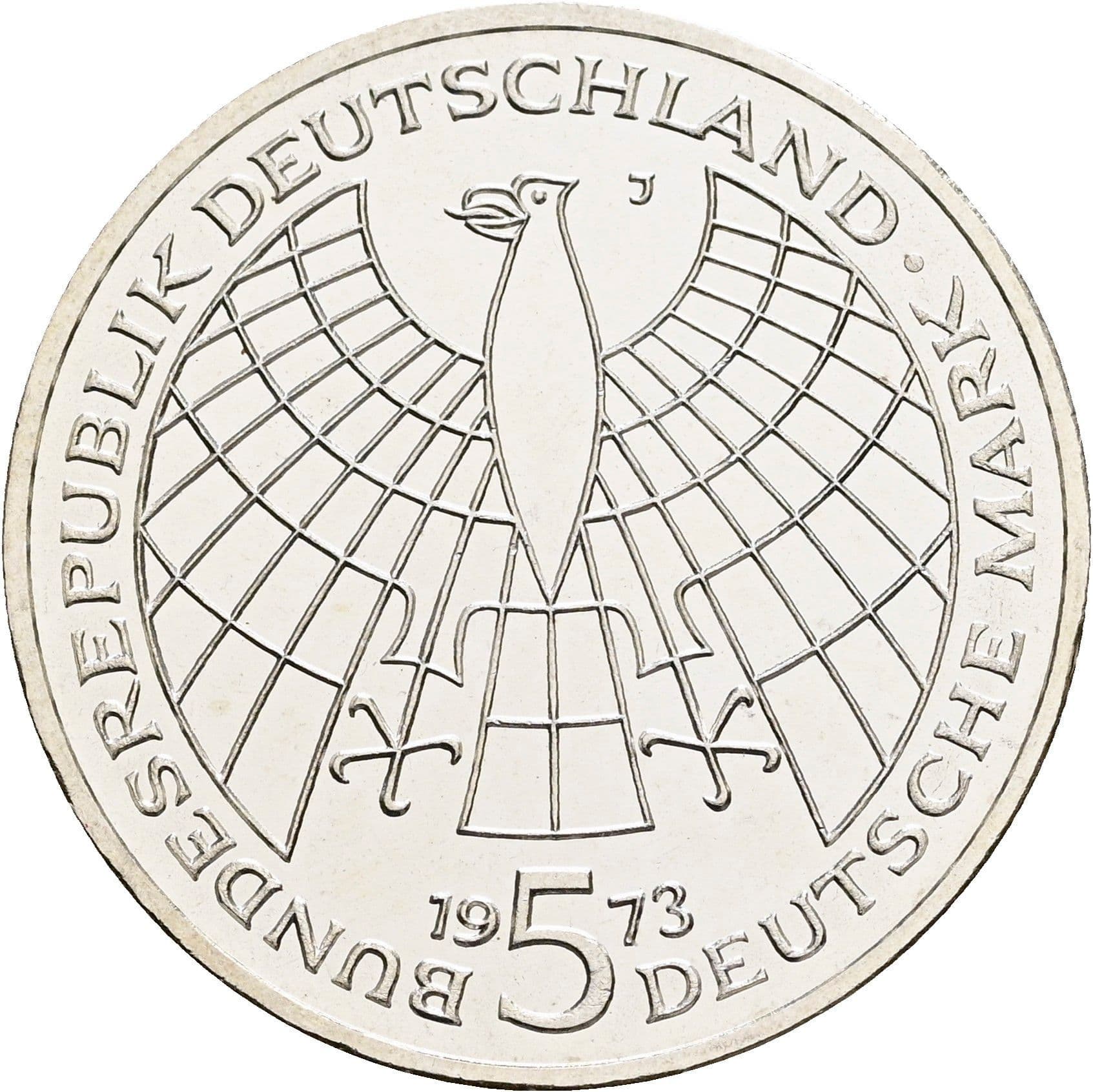5 Deutsche Mark 1973 J – Rückseite