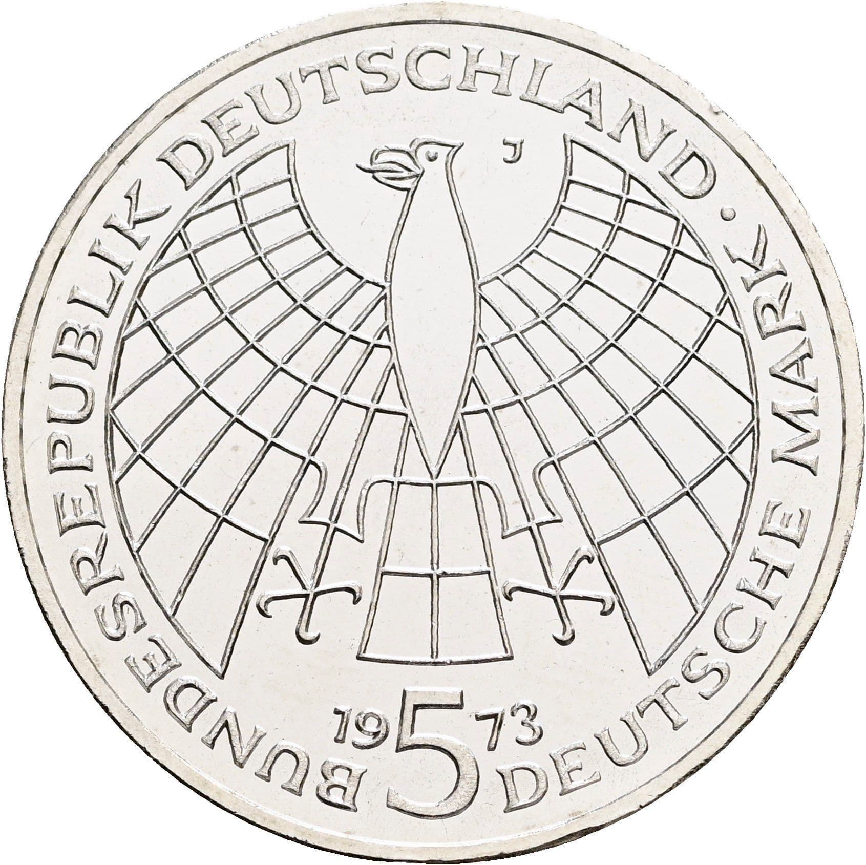 5 Deutsche Mark 1973 J – Rückseite
