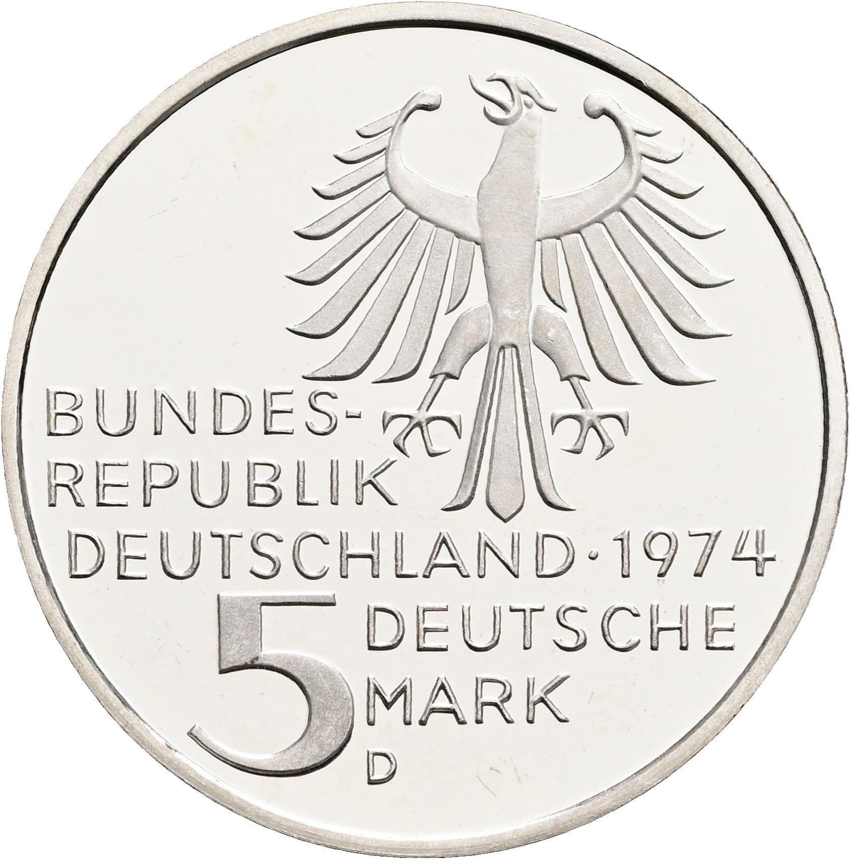 5 Deutsche Mark 1974 D – Rückseite