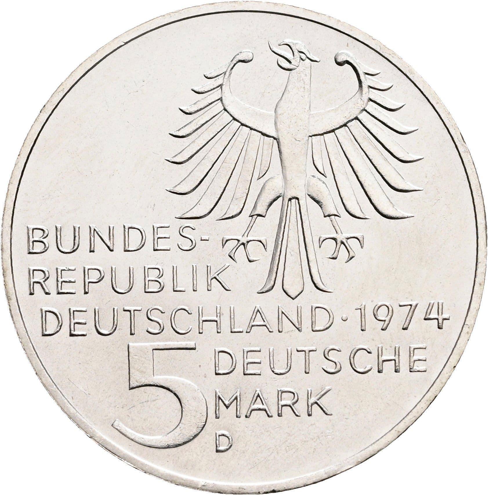 5 Deutsche Mark 1974 D – Rückseite