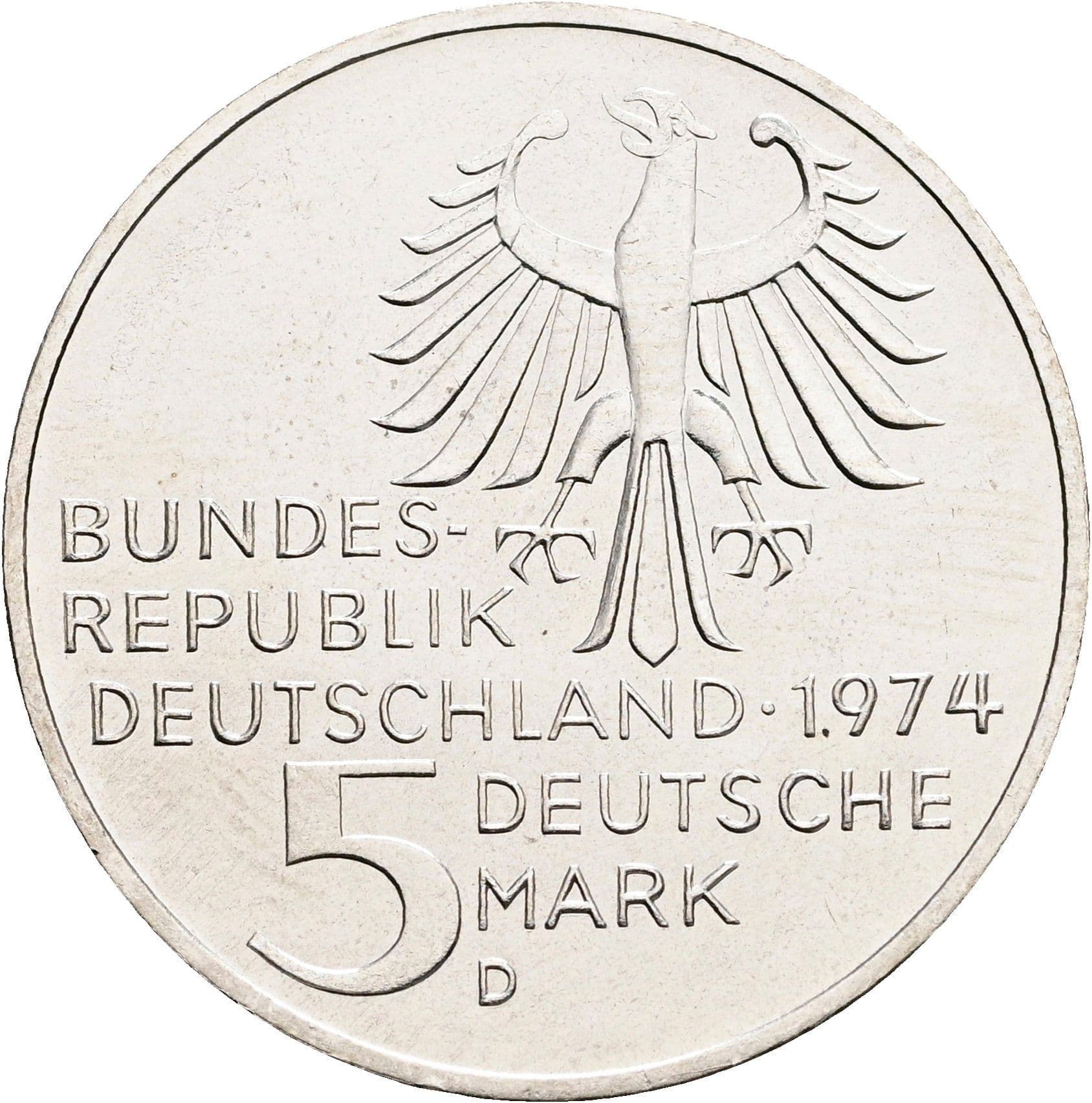 5 Deutsche Mark 1974 D – Rückseite