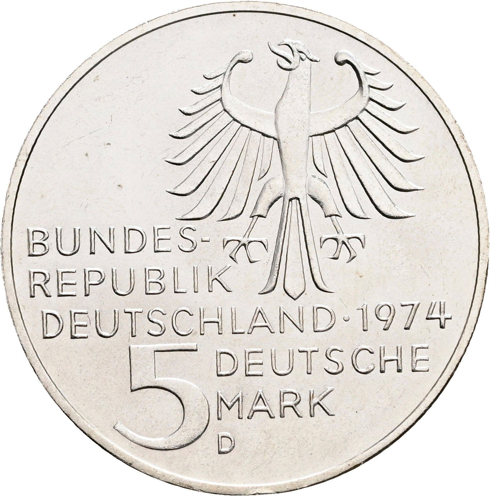 5 Deutsche Mark 1974 D – Rückseite