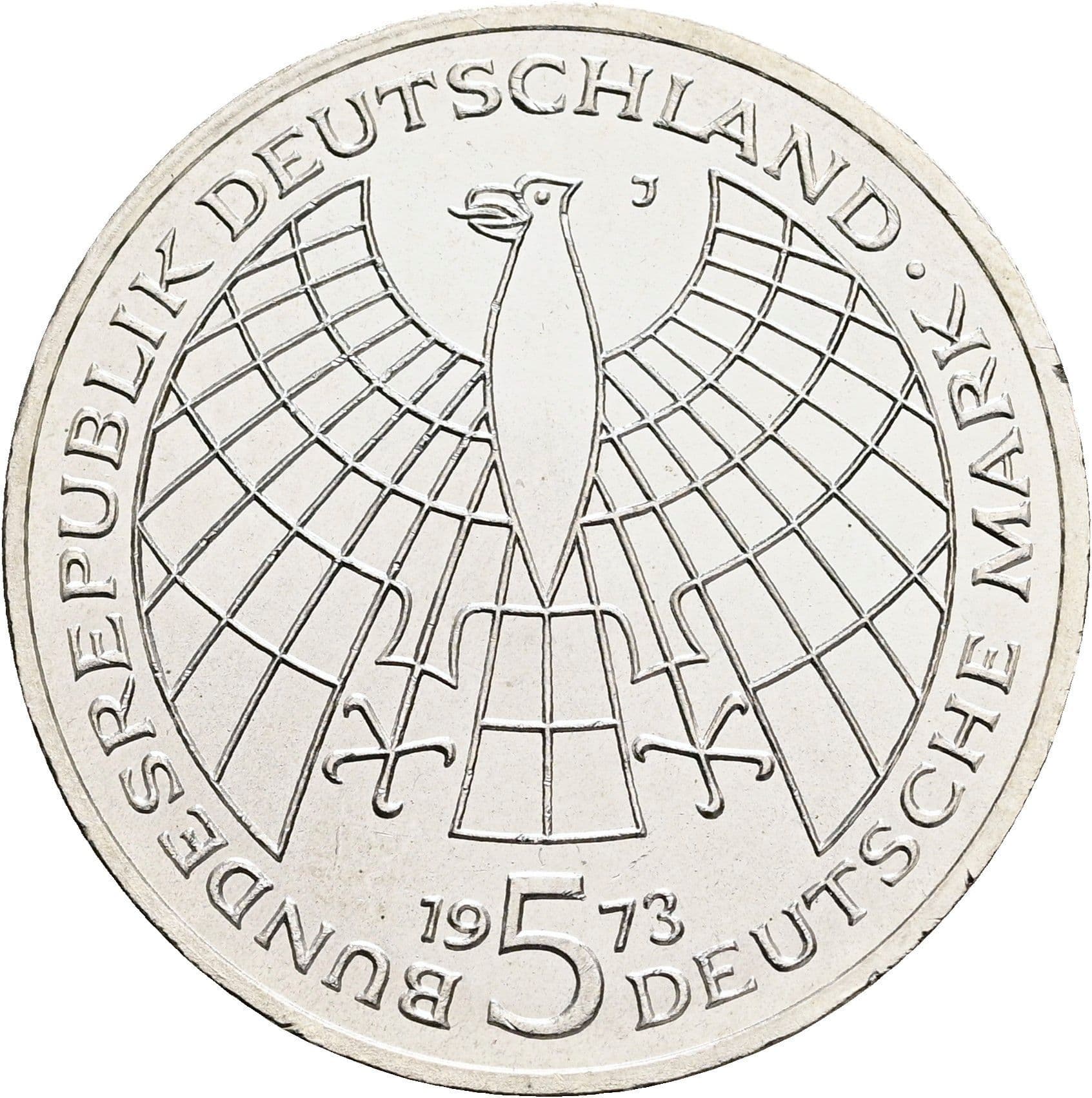 5 Deutsche Mark 1973 J – Rückseite