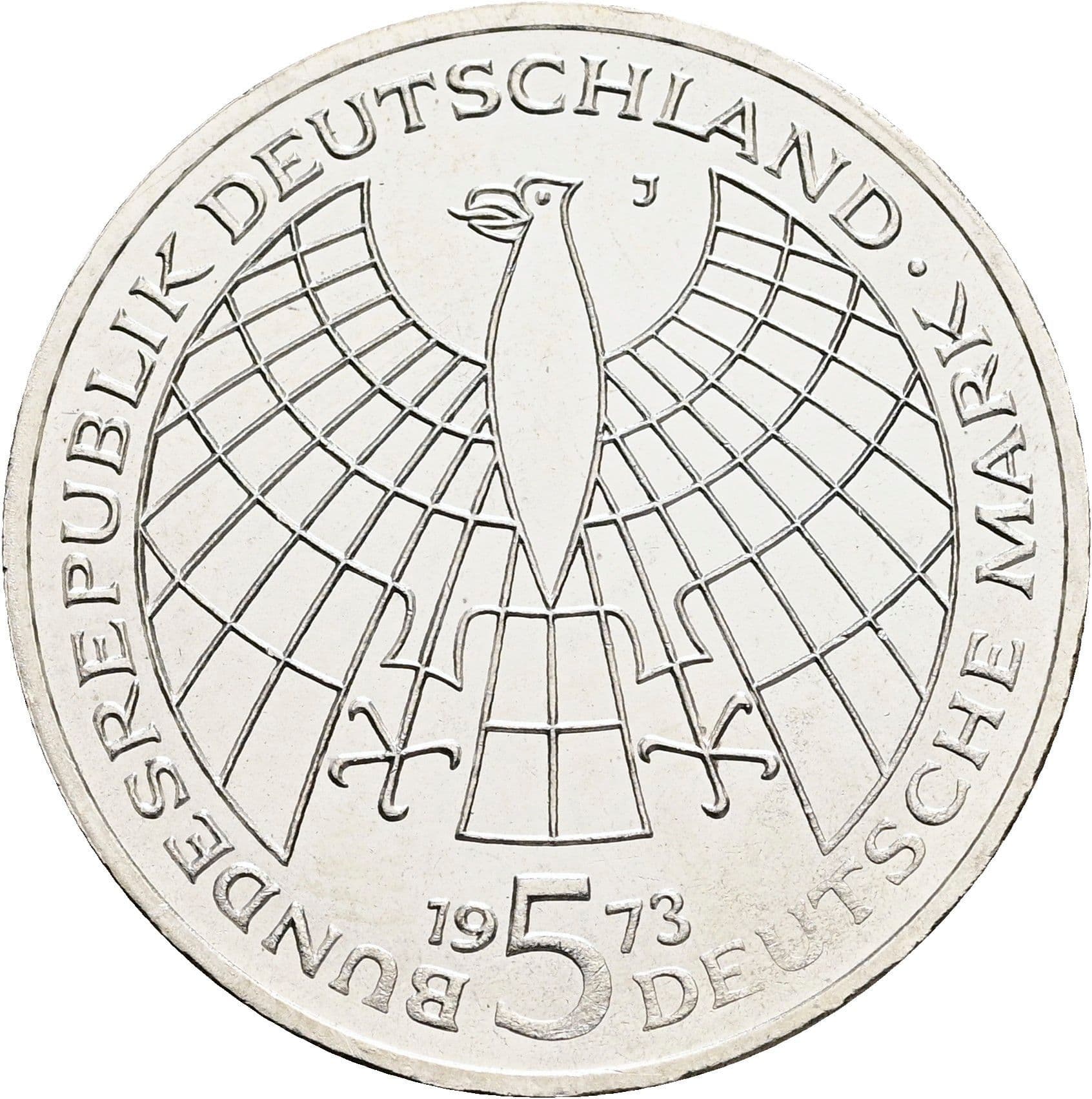 5 Deutsche Mark 1973 J – Rückseite
