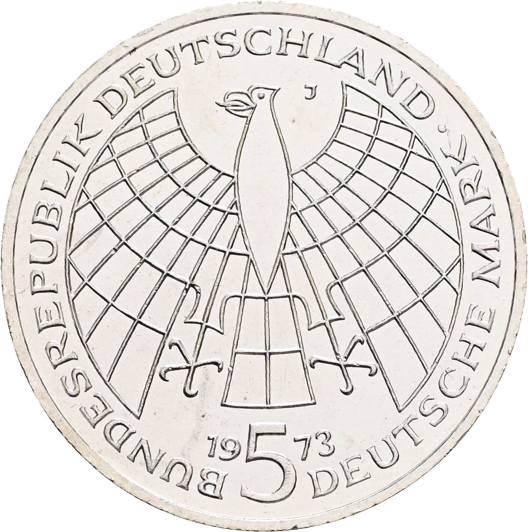 5 Deutsche Mark 1973 J – Rückseite