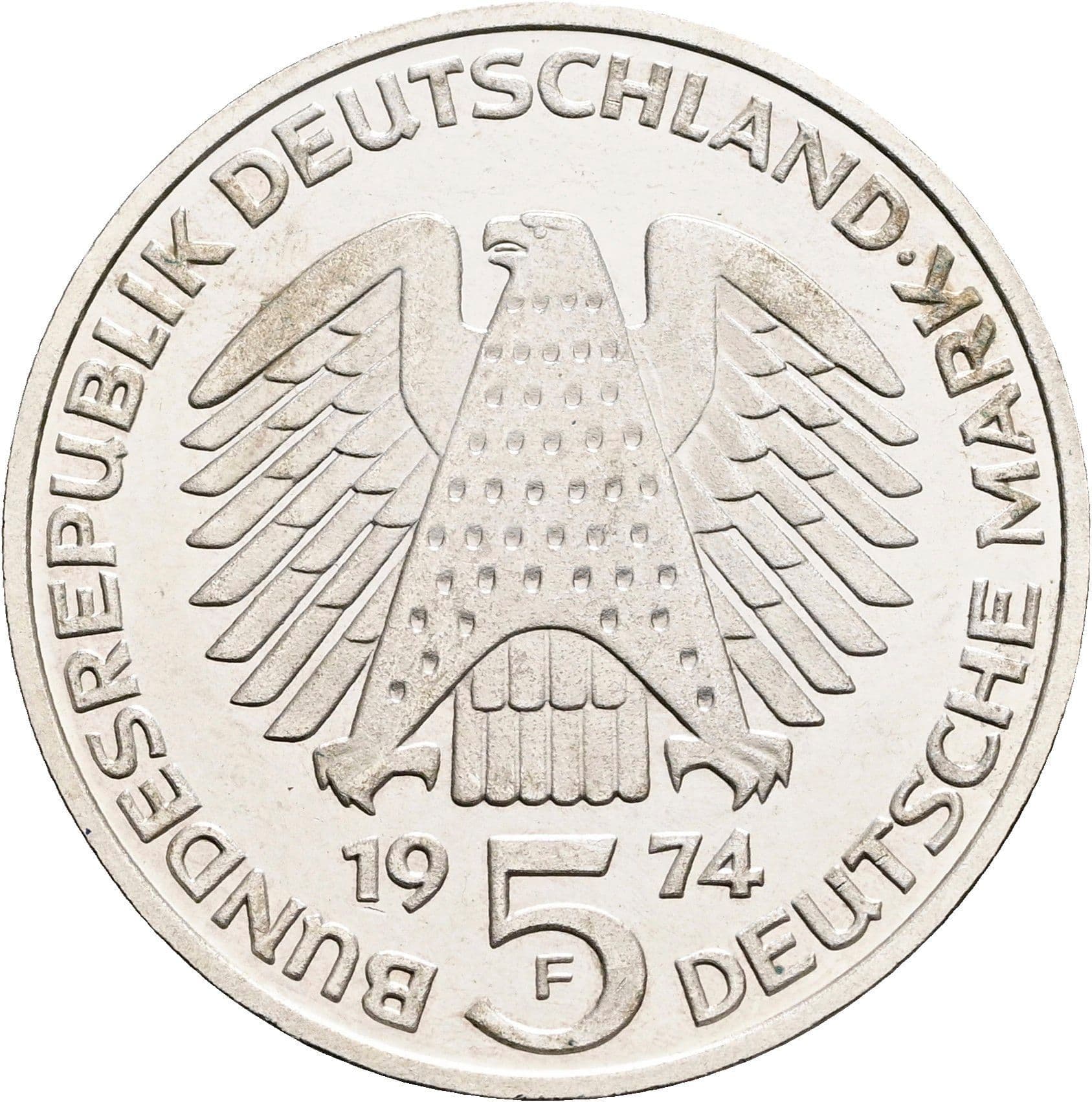 5 Deutsche Mark 1974 F – Rückseite