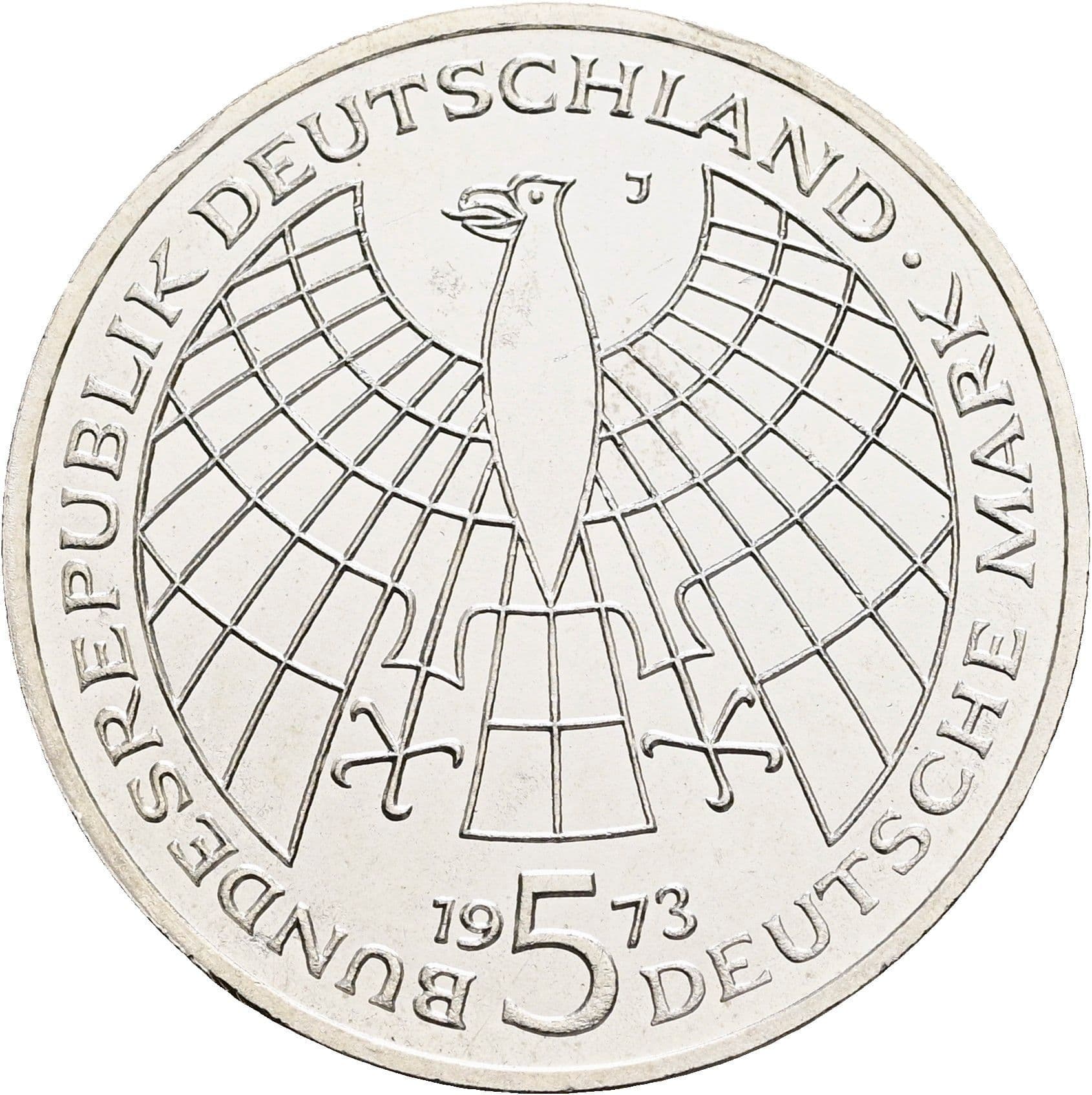 5 Deutsche Mark 1973 J – Rückseite