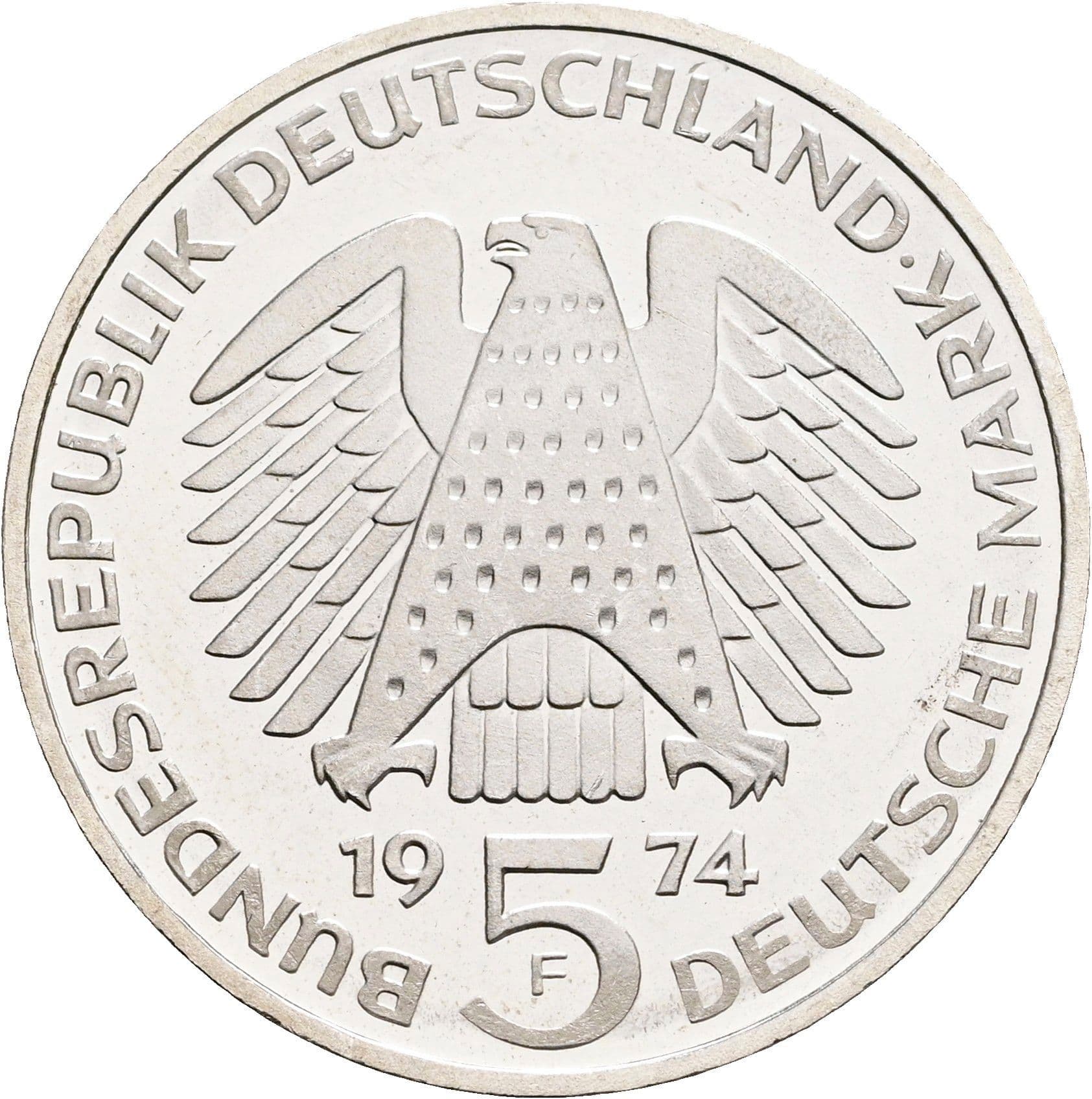 5 Deutsche Mark 1974 F – Rückseite