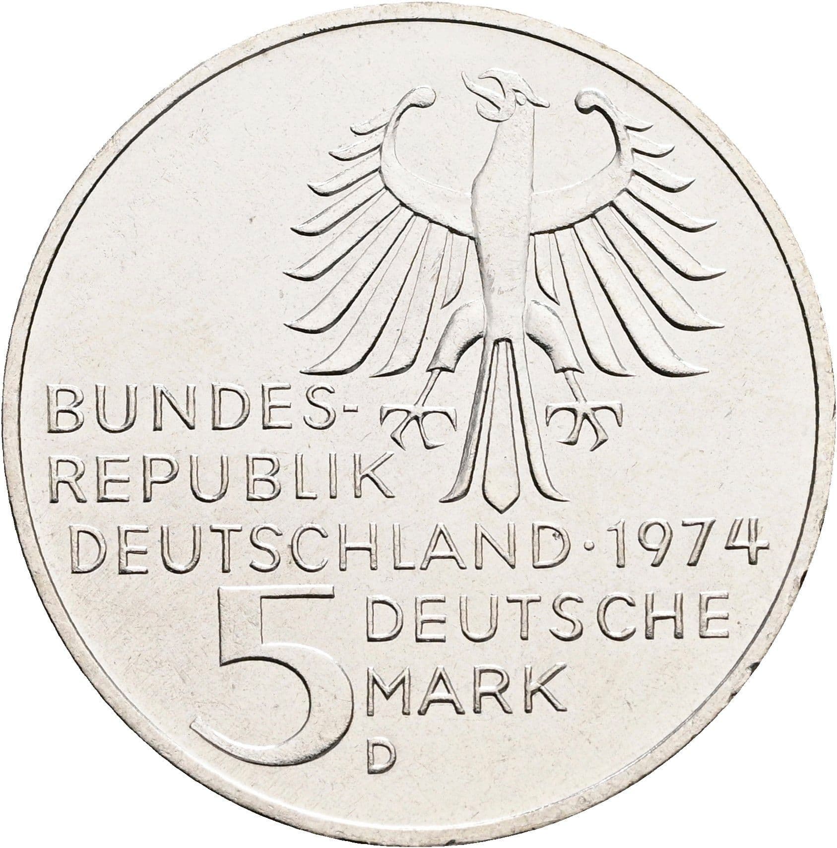 5 Deutsche Mark 1974 D – Rückseite