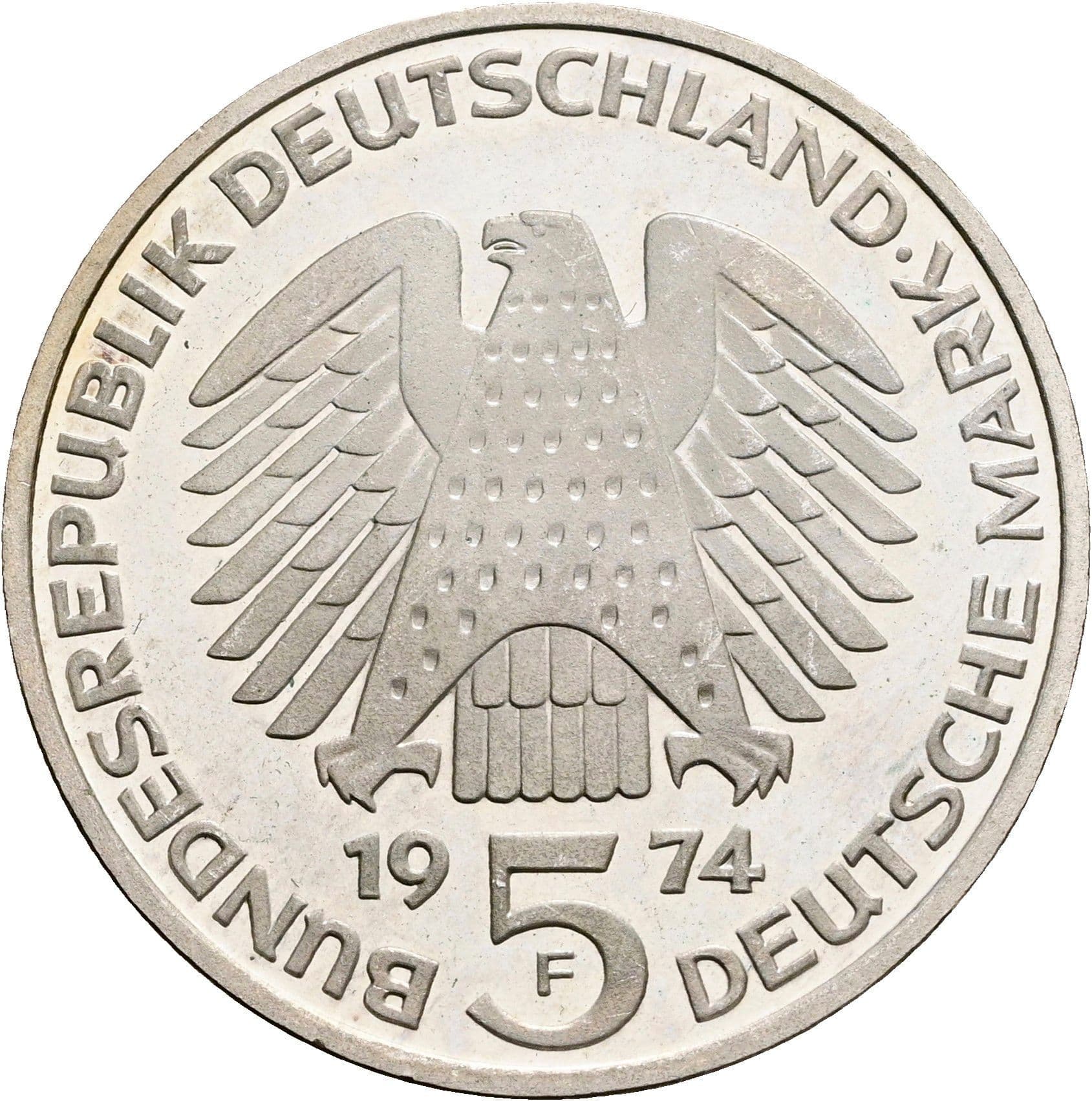 5 Deutsche Mark 1974 F – Rückseite