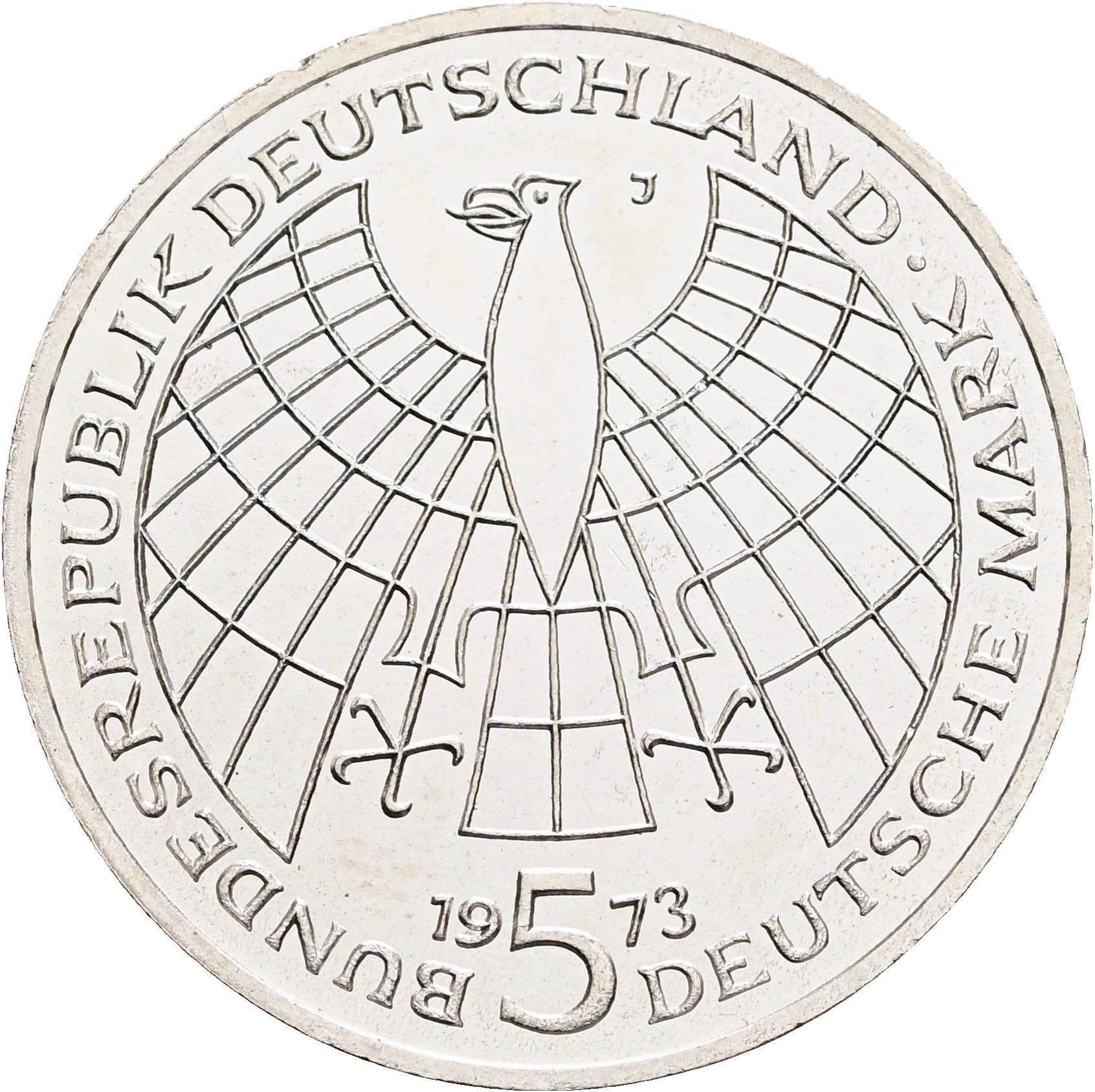 5 Deutsche Mark 1973 J – Rückseite