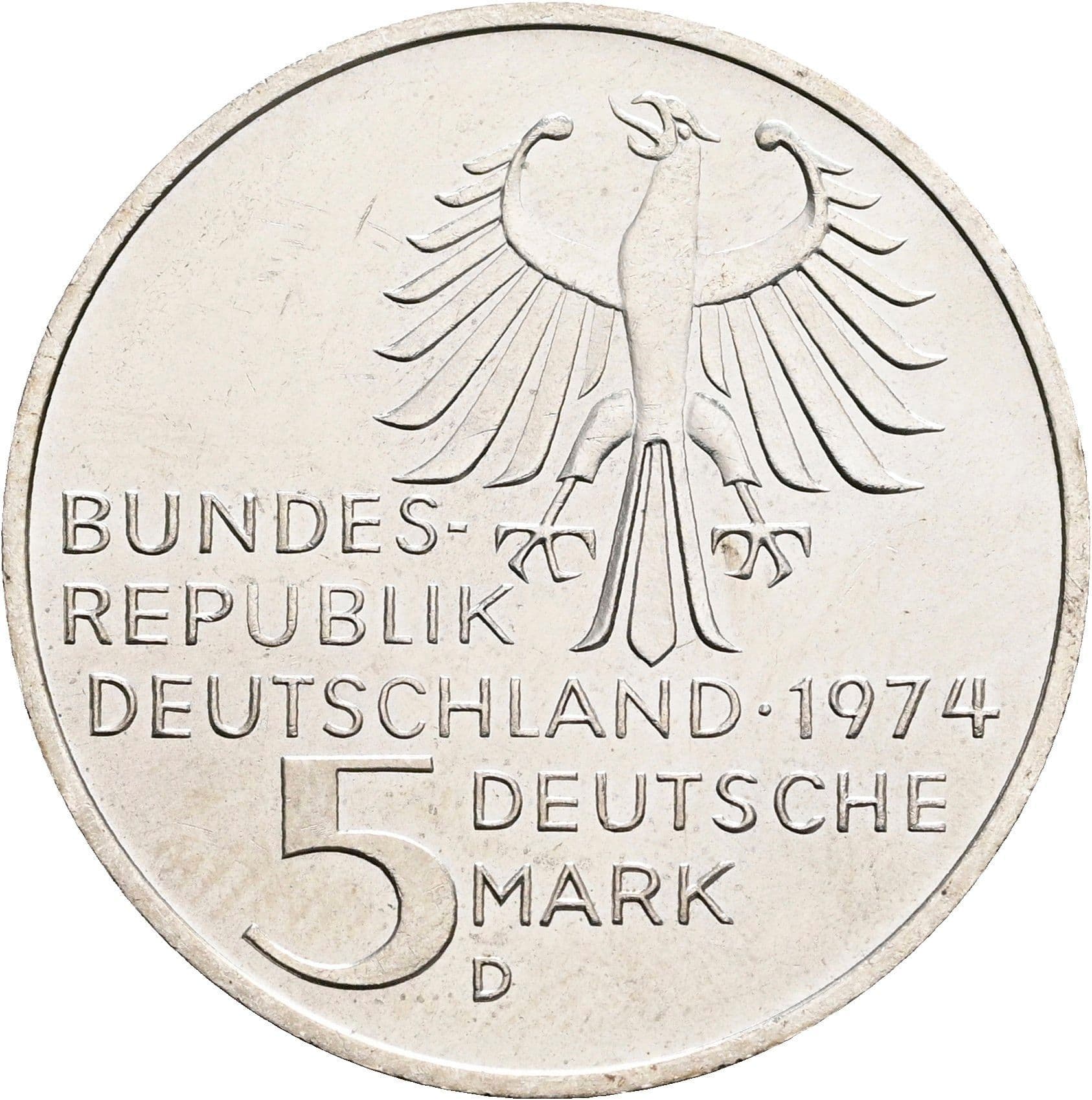 5 Deutsche Mark 1974 D – Rückseite