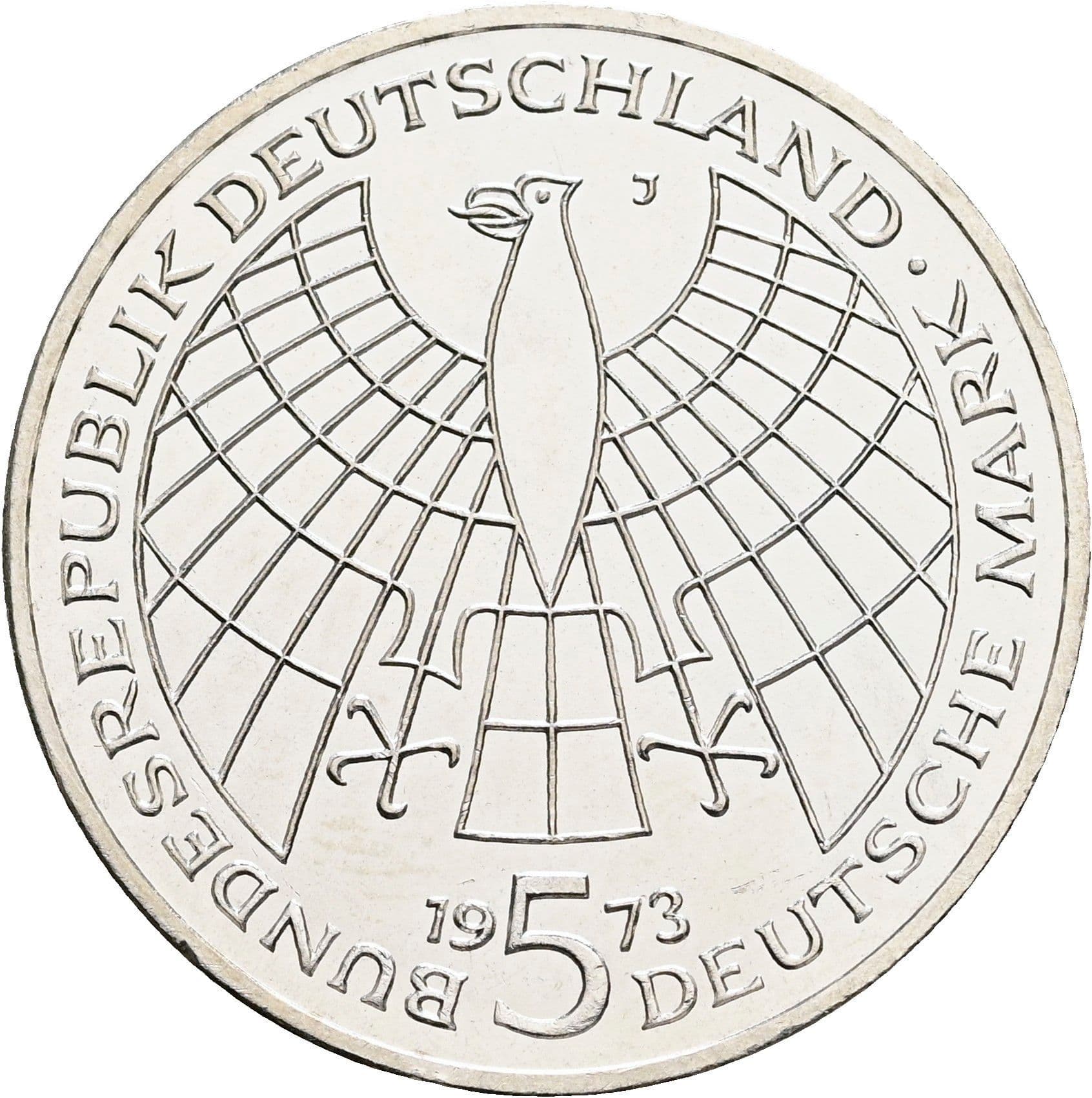 5 Deutsche Mark 1973 J – Rückseite