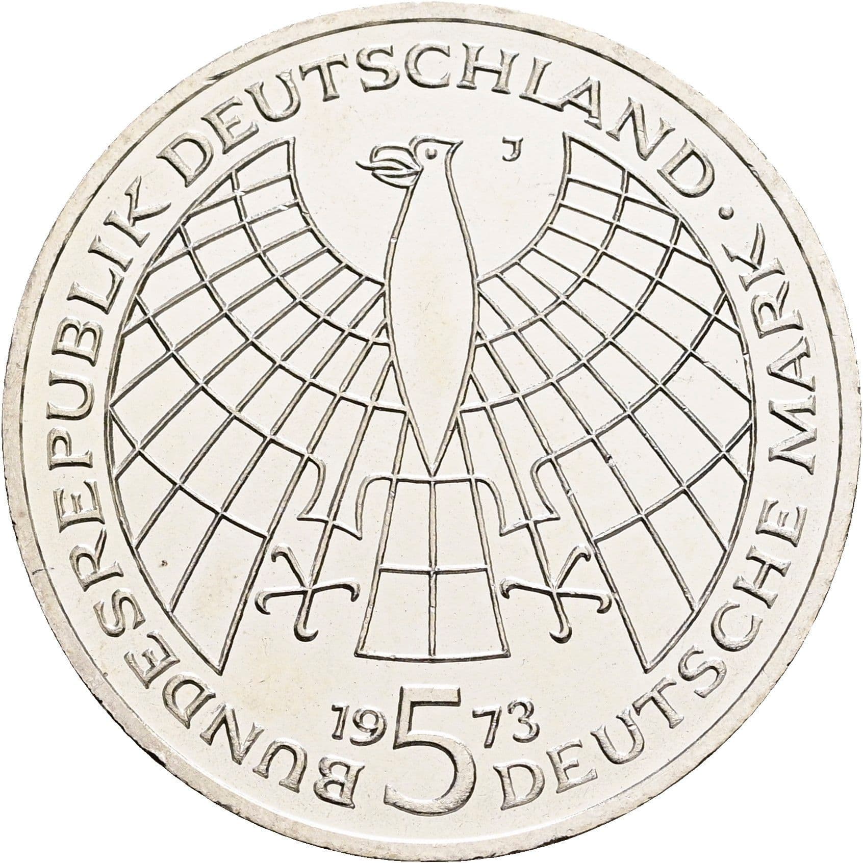5 Deutsche Mark 1973 J – Rückseite