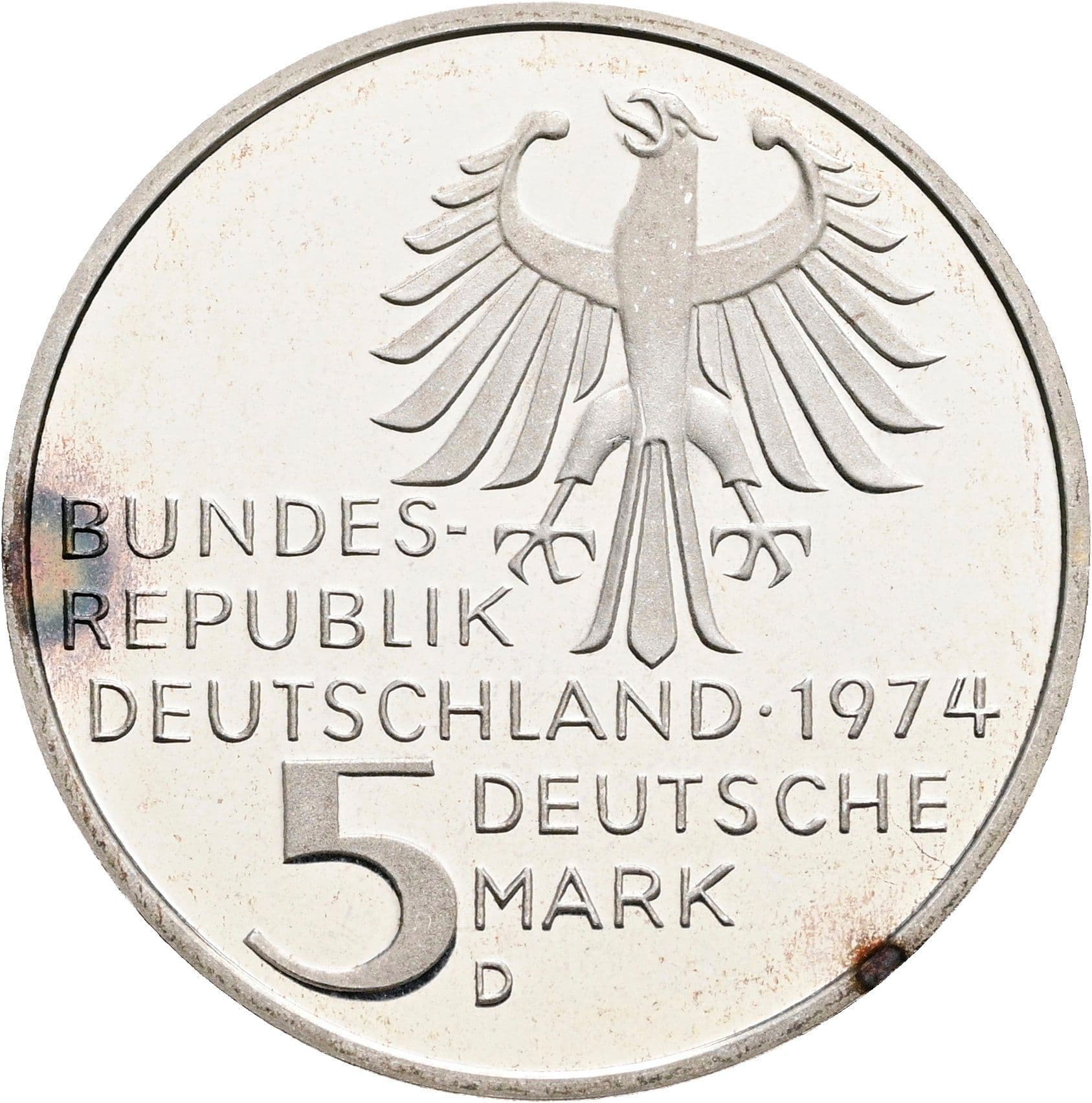 5 Deutsche Mark 1974 D – Rückseite