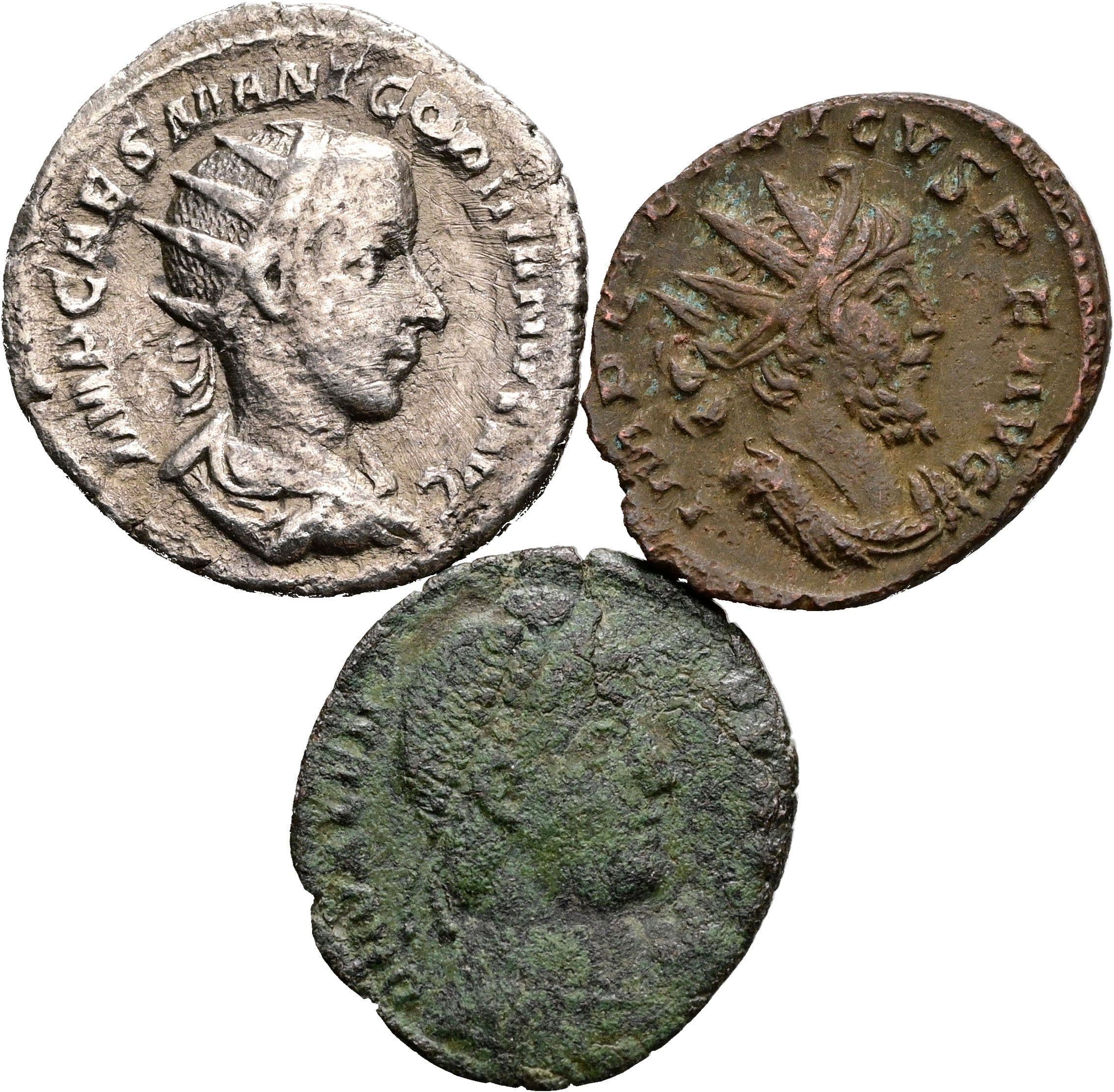 Lot 2x Antoniniane und  1x Bronze – Vorderseite