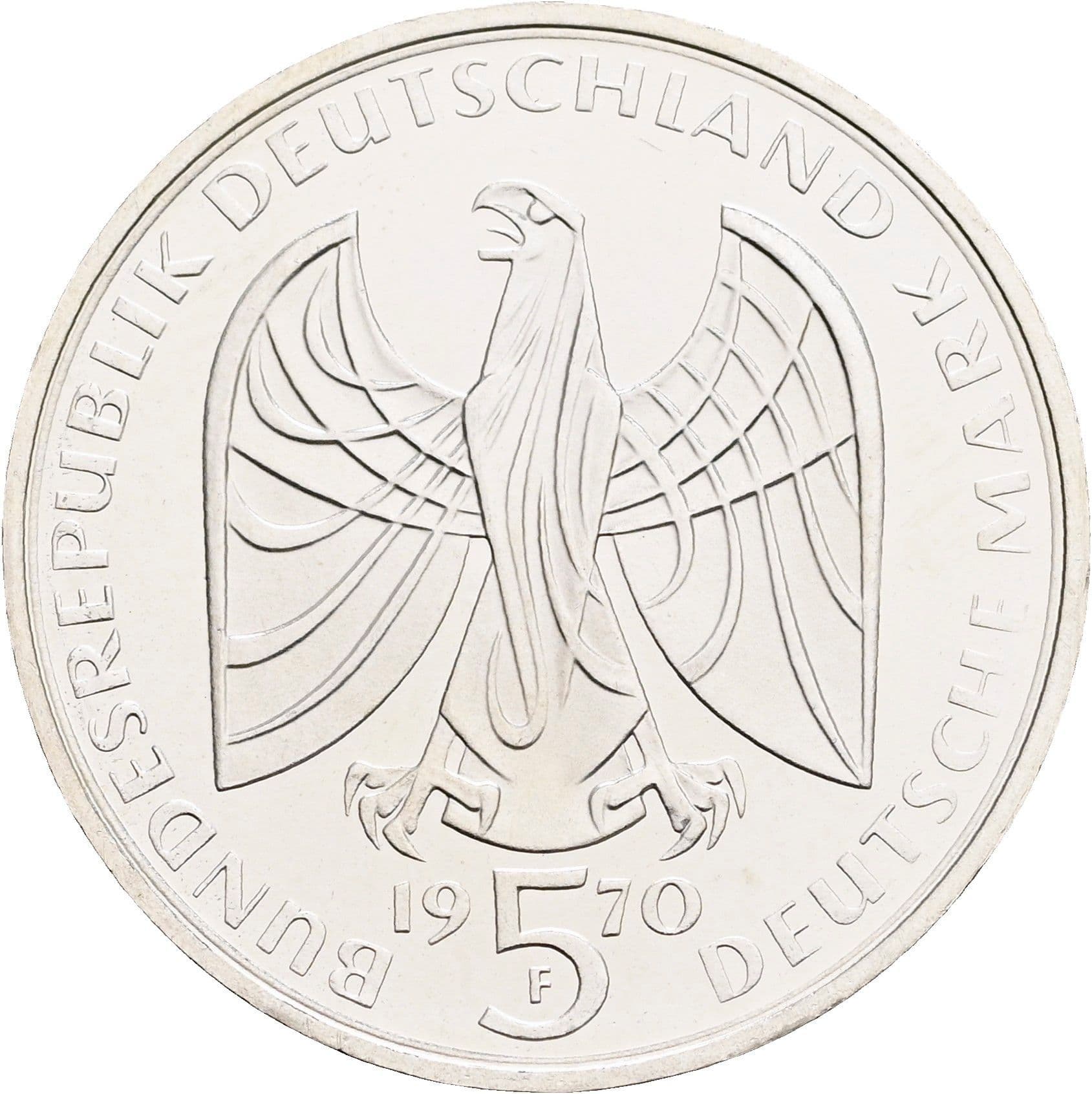 5 Deutsche Mark 1970 F – Rückseite