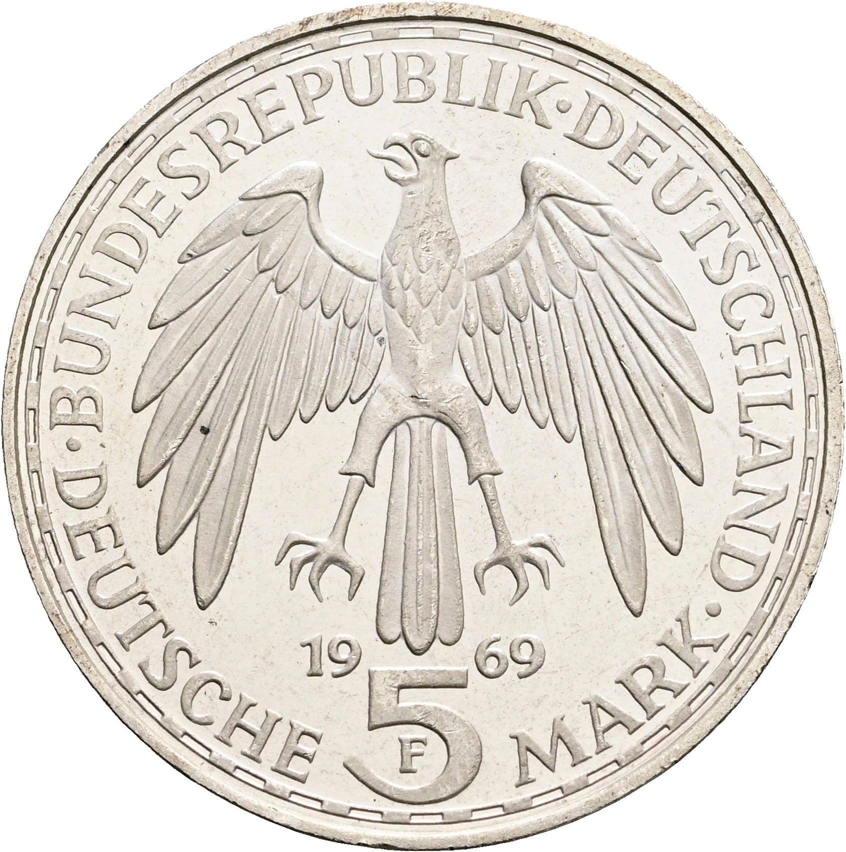 5 Deutsche Mark 1969 F – Rückseite