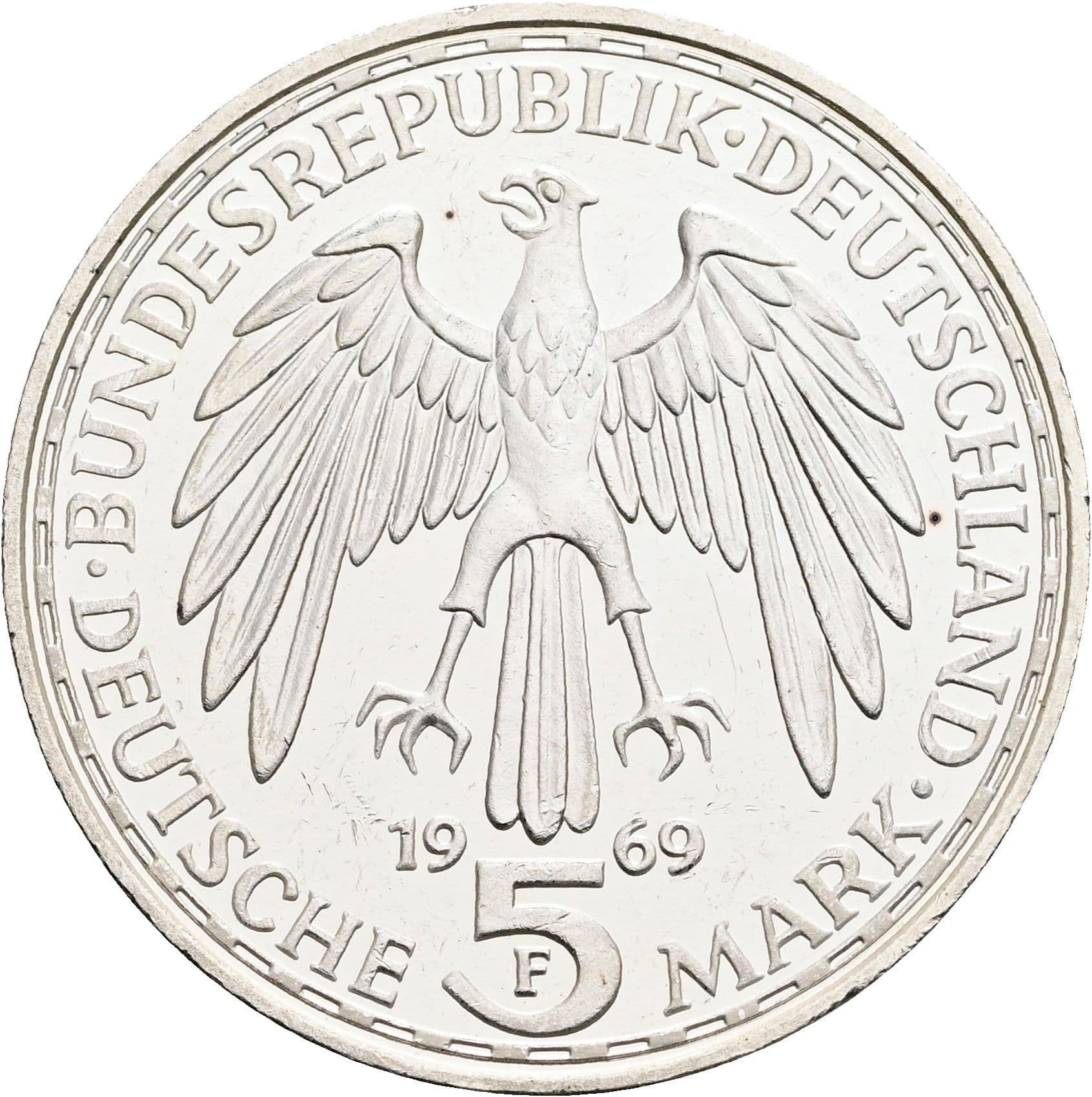 5 Deutsche Mark 1969 F – Rückseite
