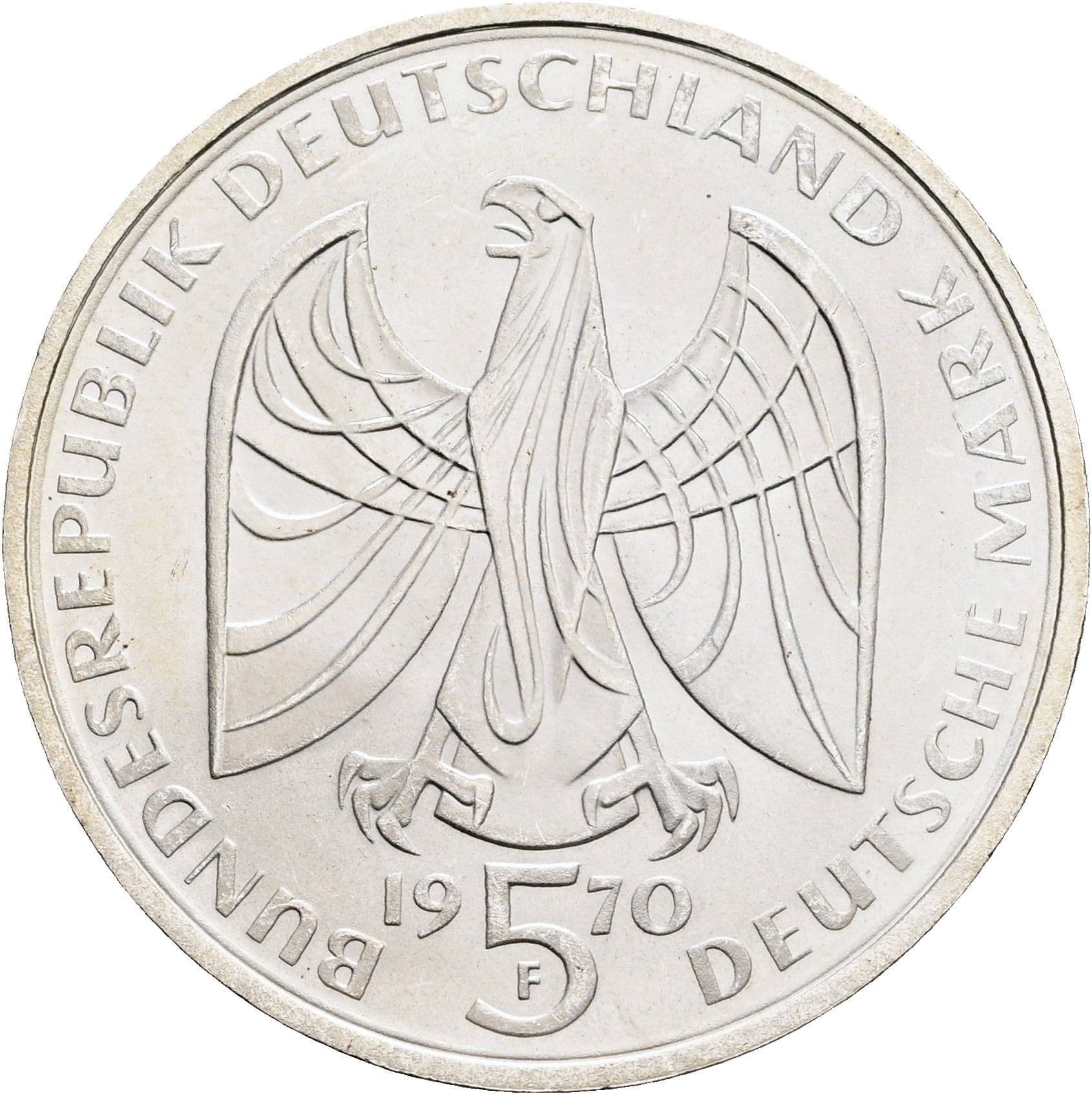 5 Deutsche Mark 1970 F – Rückseite